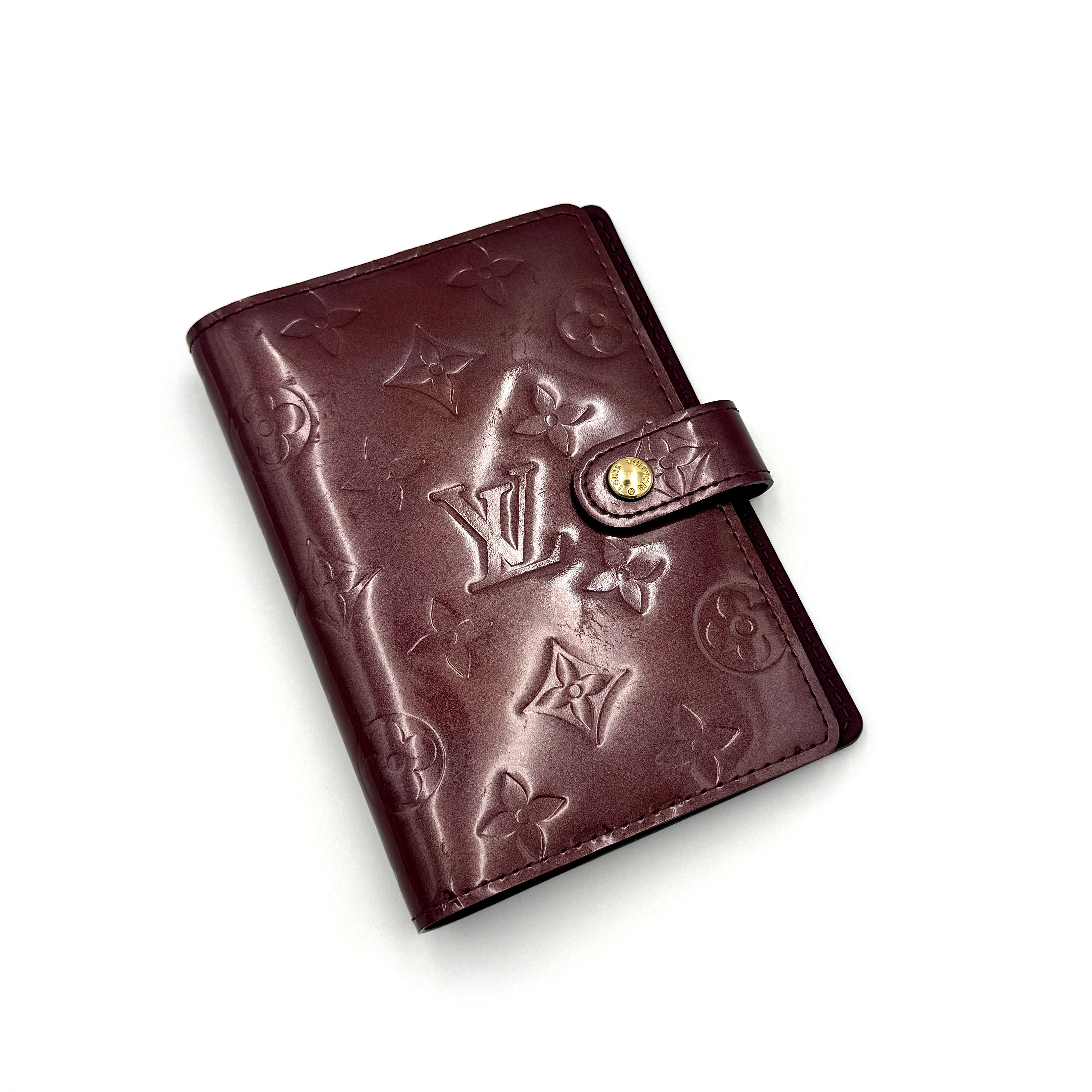 Louis Vuitton Monogram Vernis PM Patent Agenda Burgundy