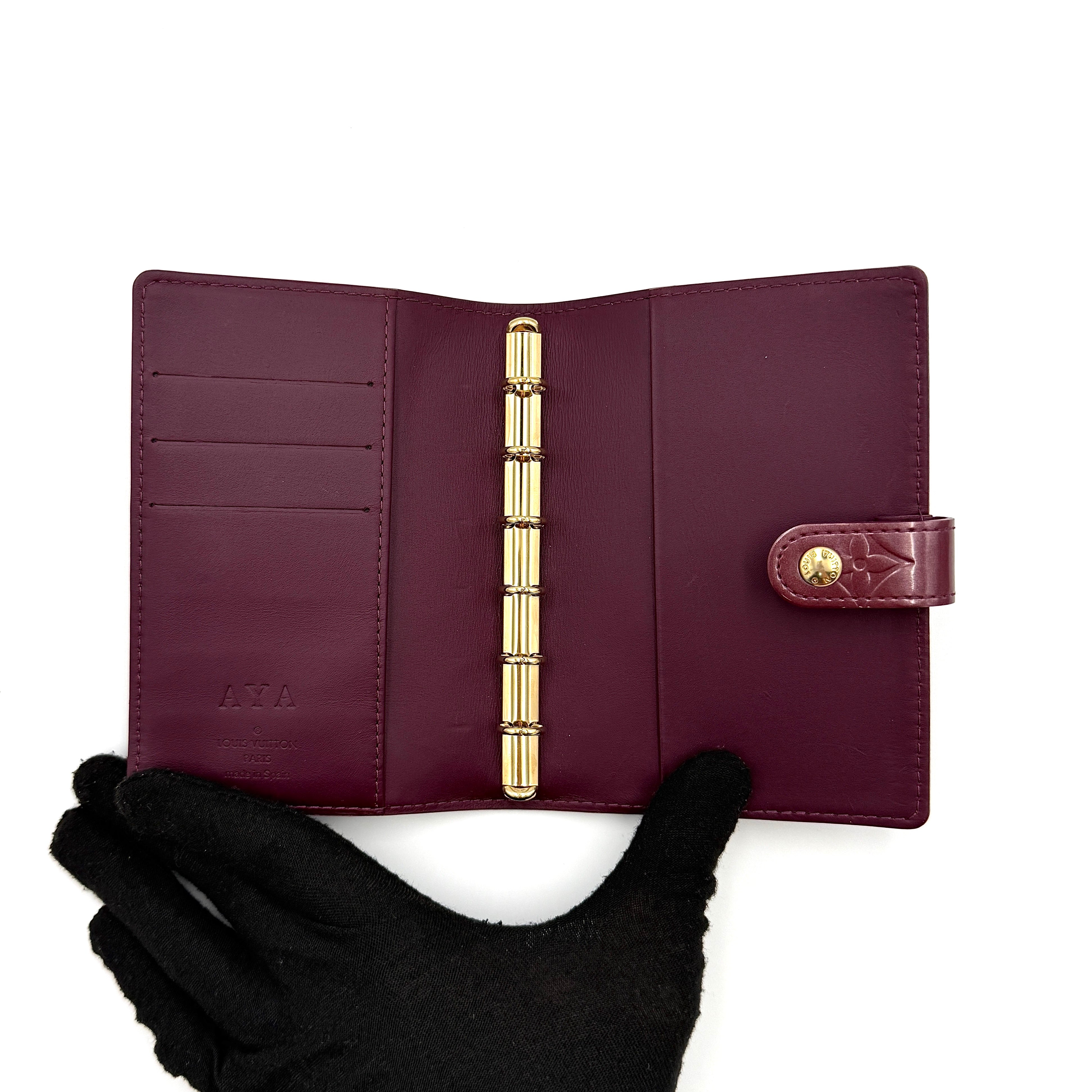 Louis Vuitton Monogram Vernis PM Patent Agenda Burgundy