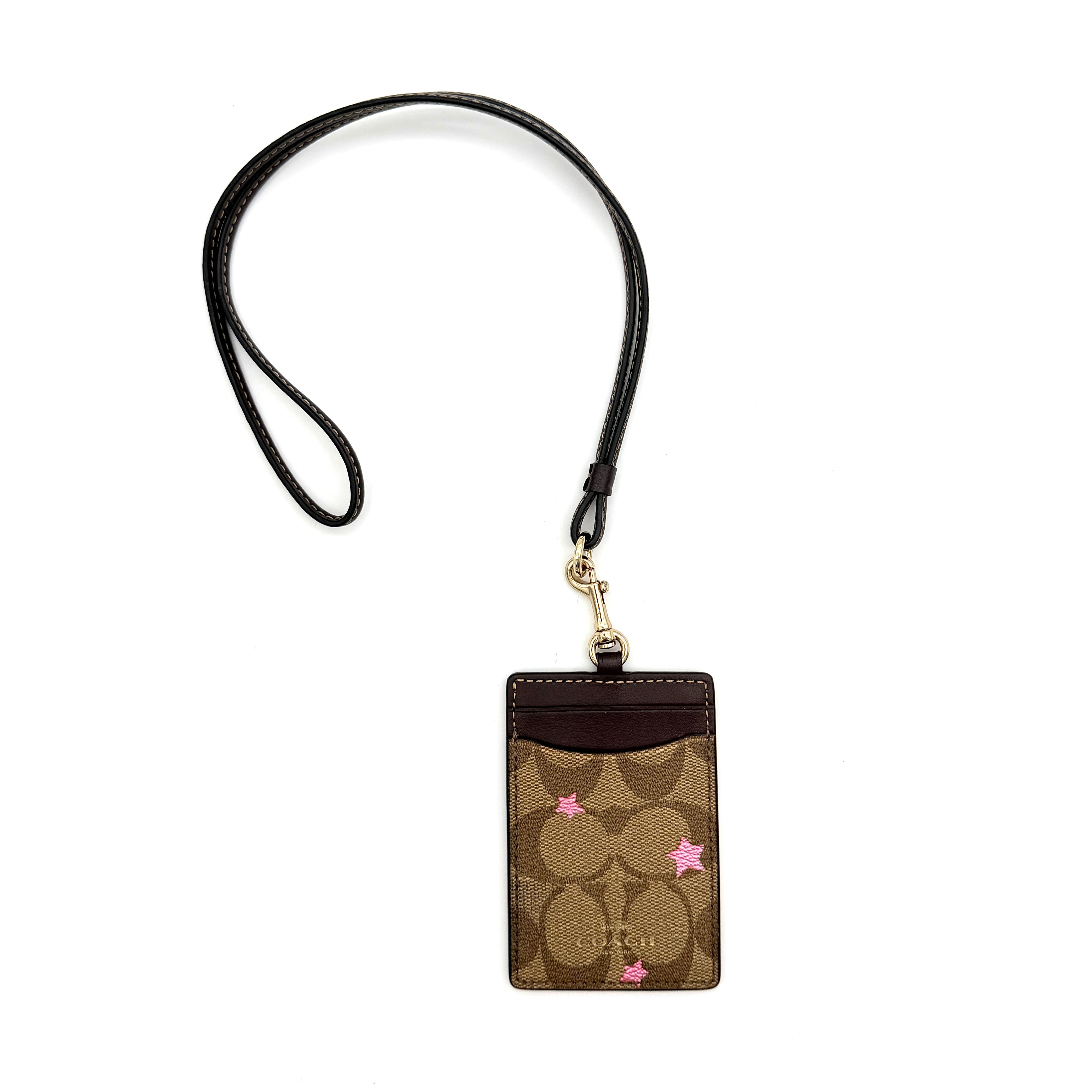 Coach Signature Disco Star Print ID Lanyard Brown