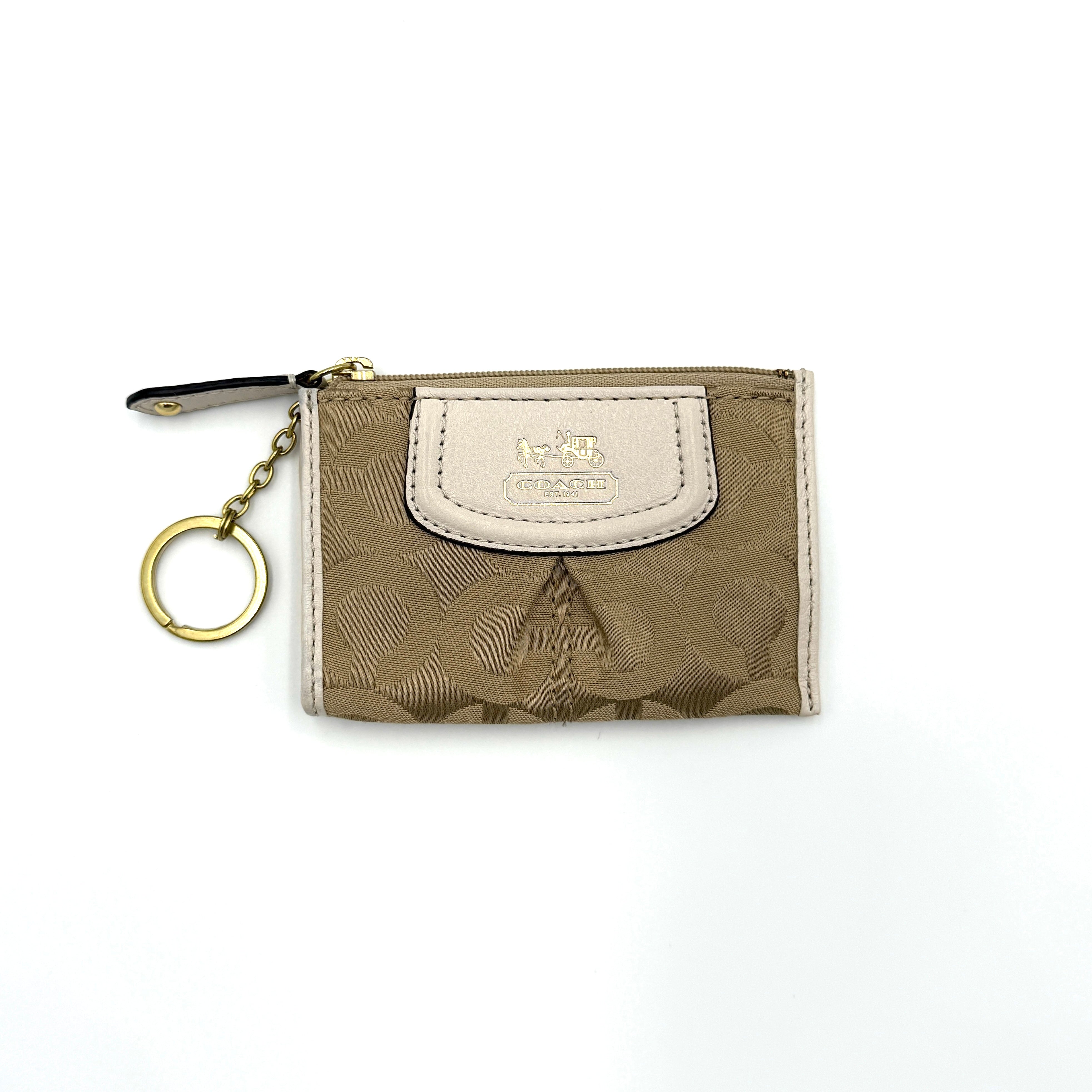 Coach Signature Canvas Mini Skinny ID Coin Purse Beige
