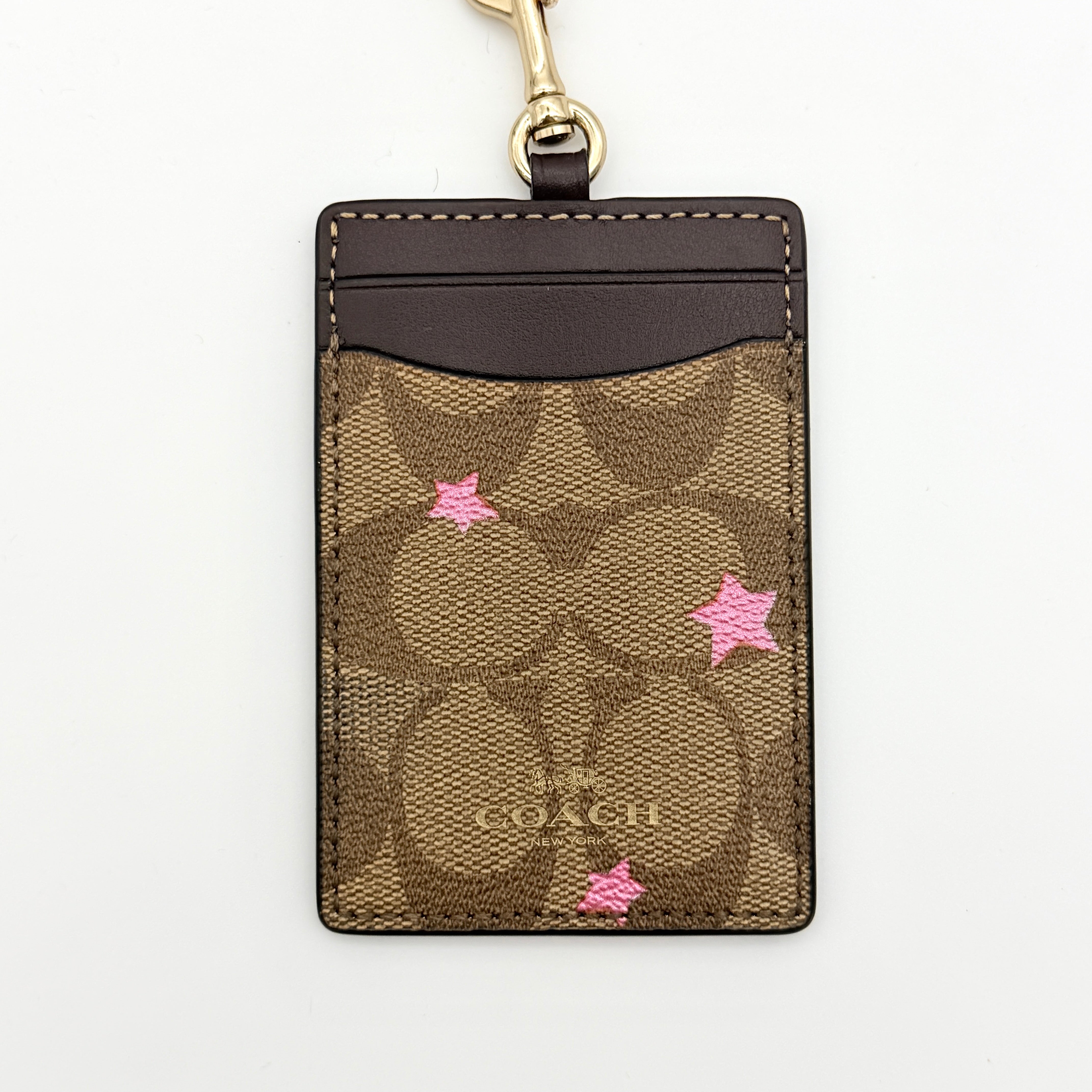 Coach Signature Disco Star Print ID Lanyard Brown