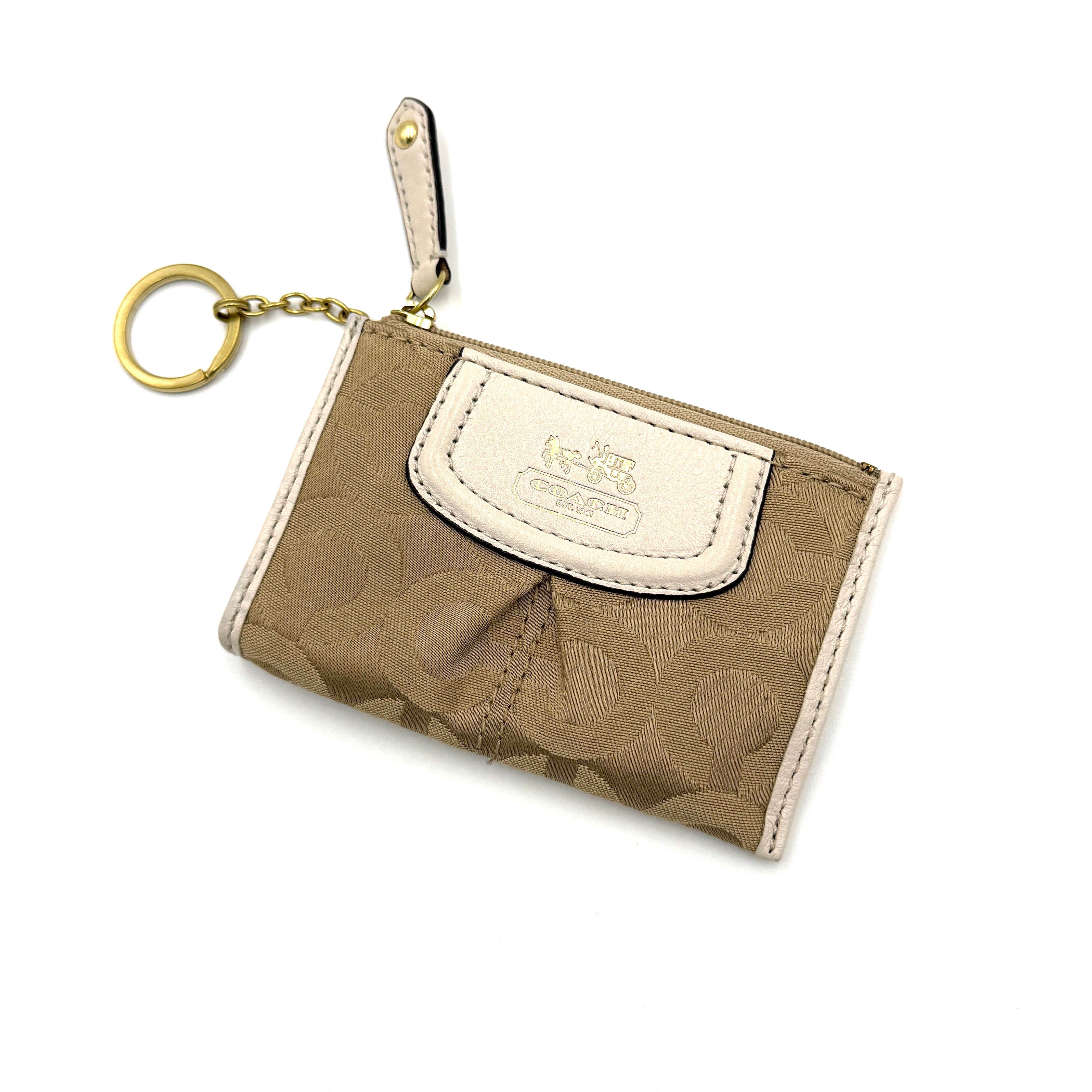 Coach Signature Canvas Mini Skinny ID Coin Purse Beige