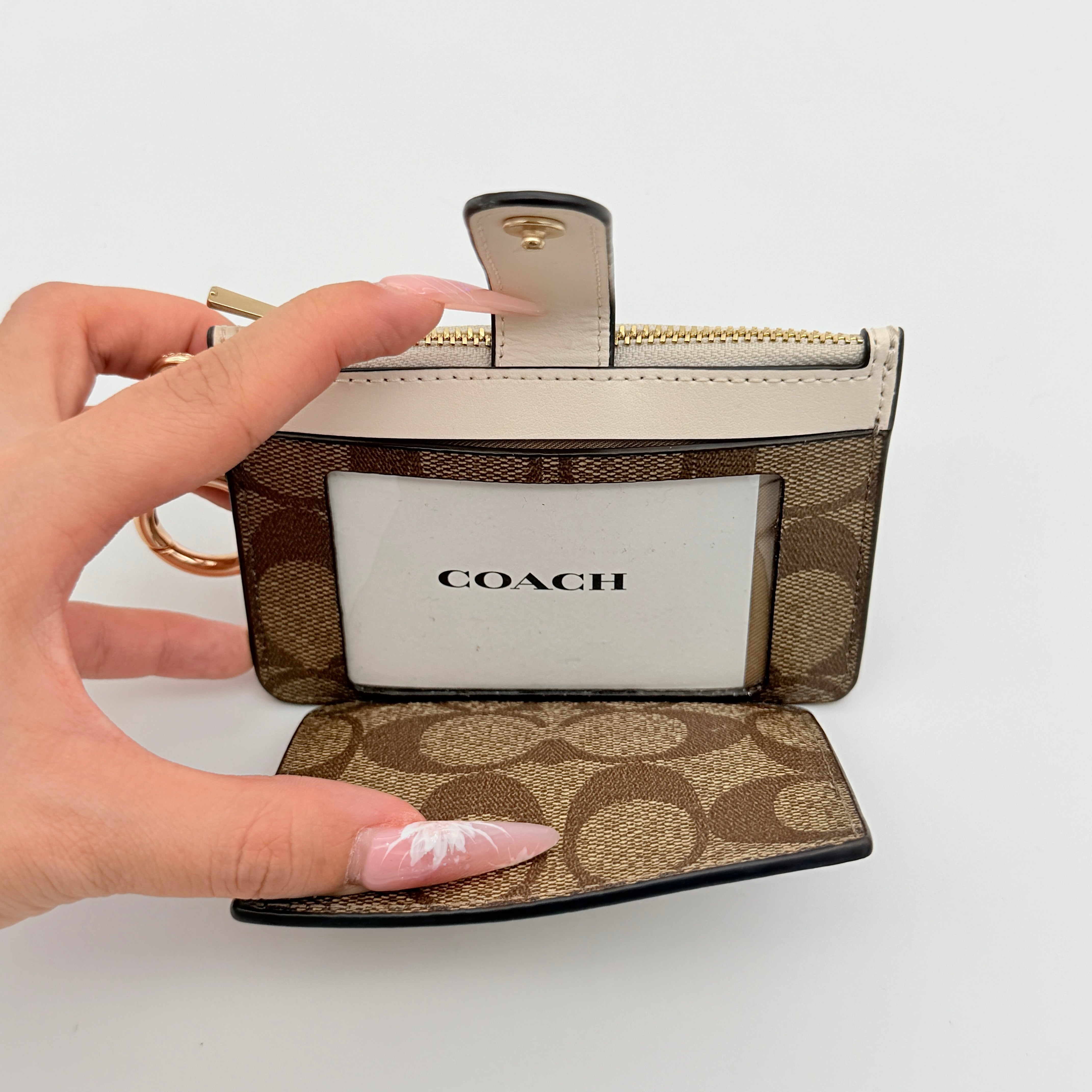 Coach Signature Attachment Card Case Beige/Chalk