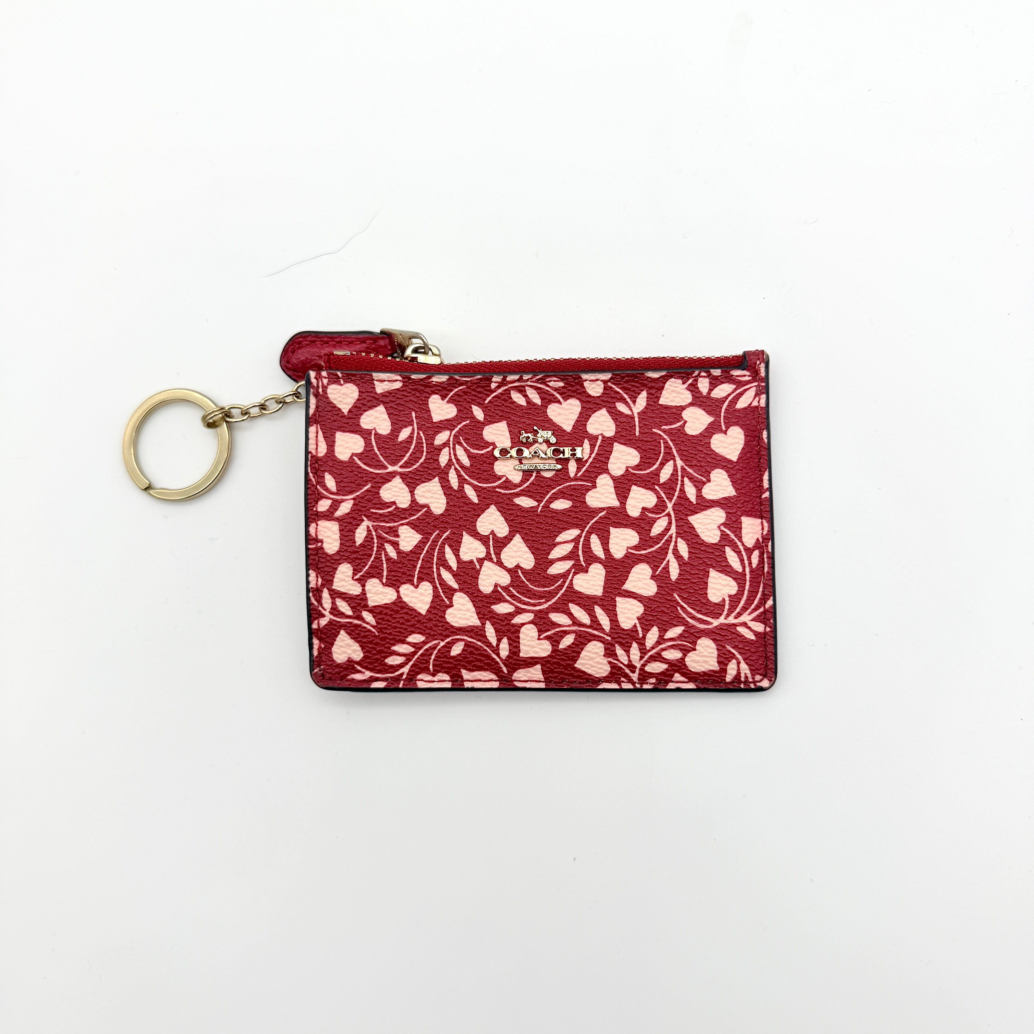 Coach Heart Mini Skinny ID Key Cardholder Red