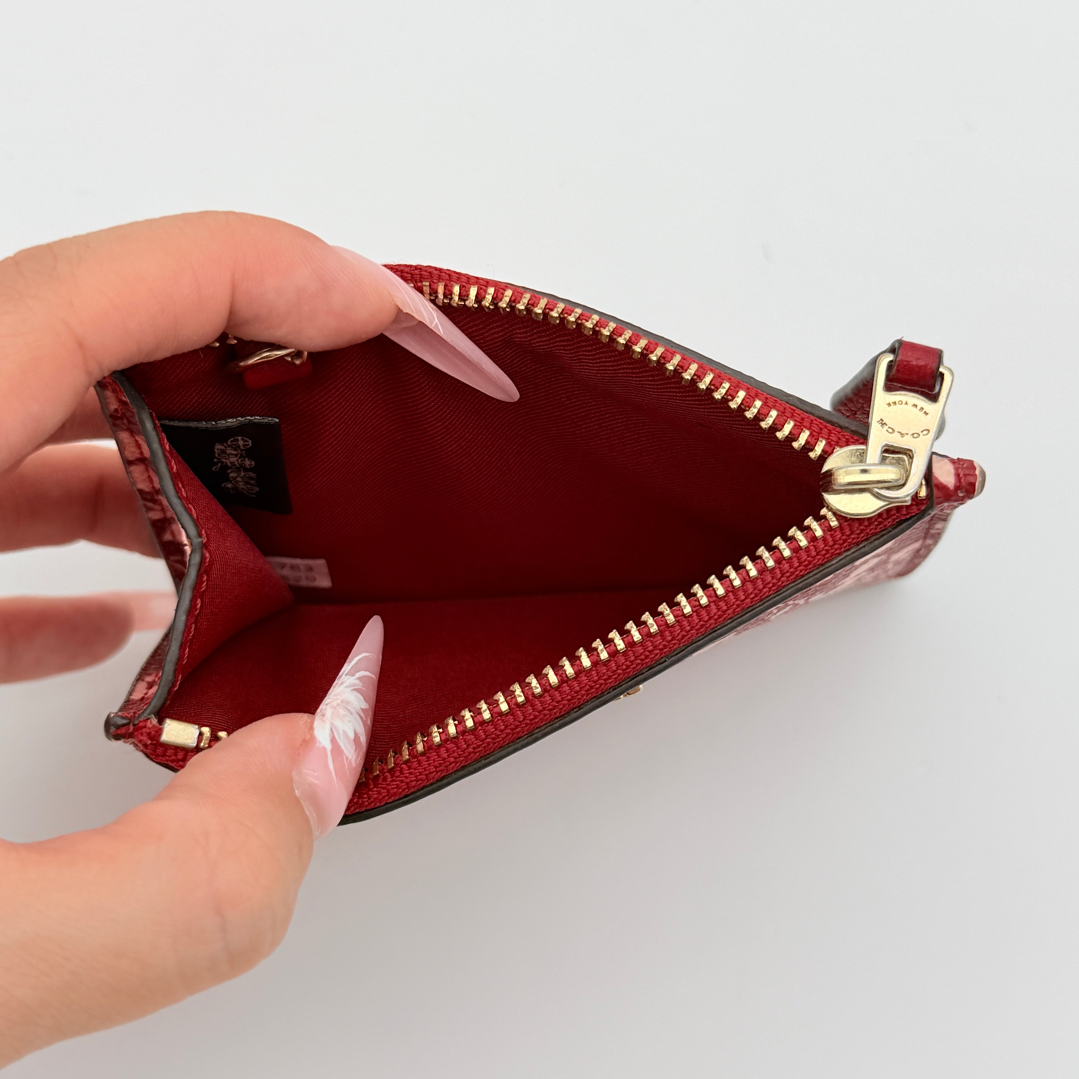Coach Heart Mini Skinny ID Key Cardholder Red