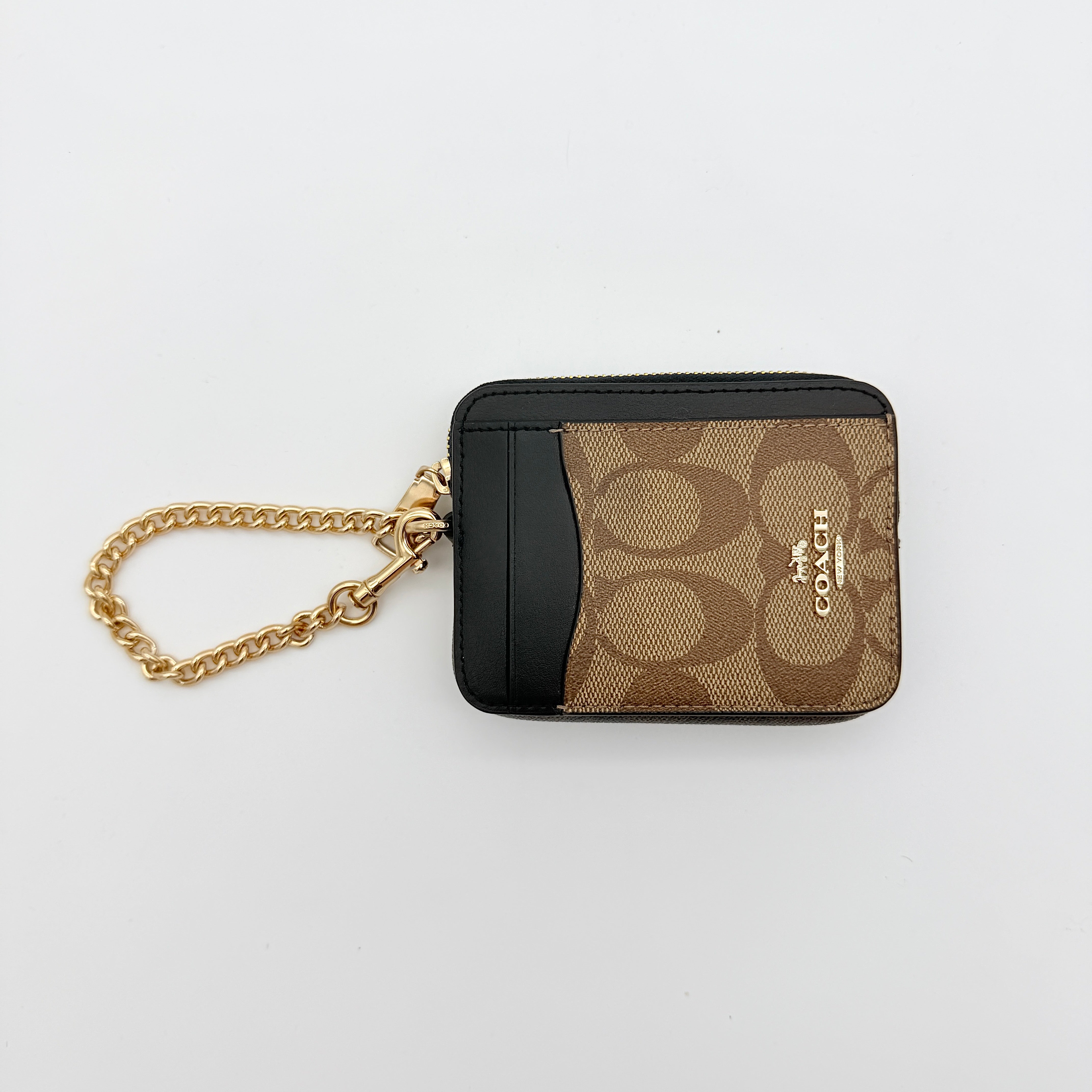 Coach Signature Zip Card Case Beige/Black