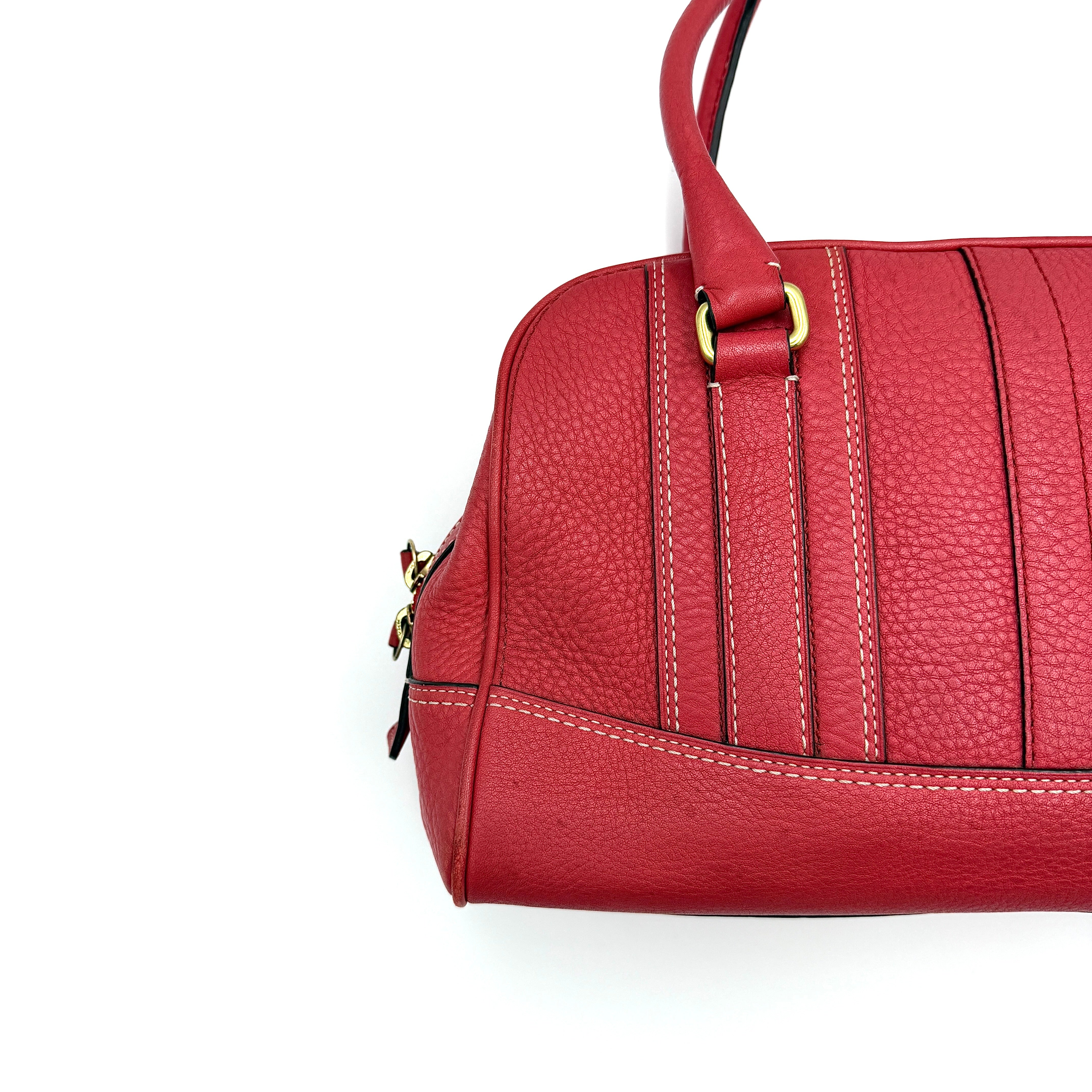 Coach Hamilton Pebble Leather Satchel Bag Red