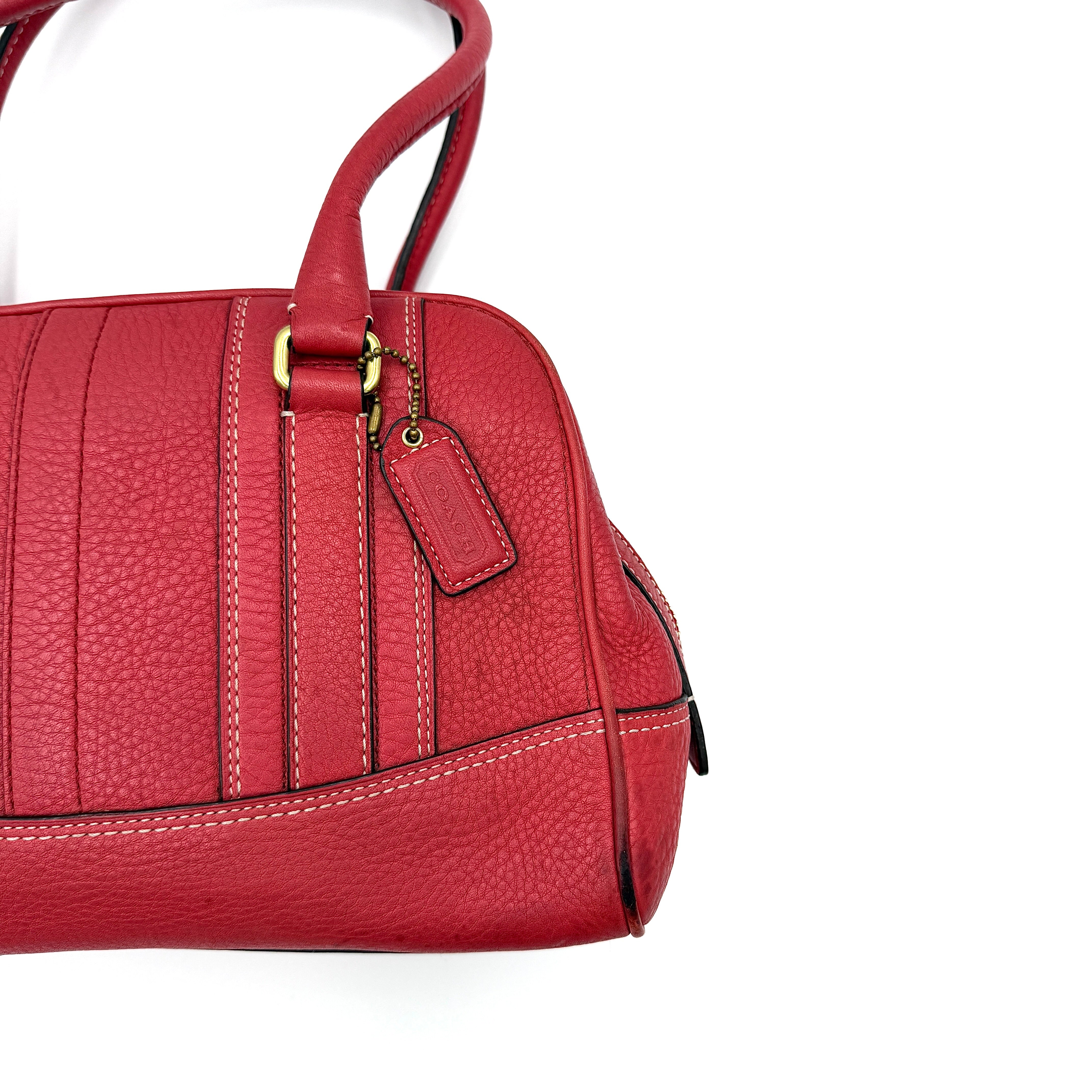 Coach Hamilton Pebble Leather Satchel Bag Red