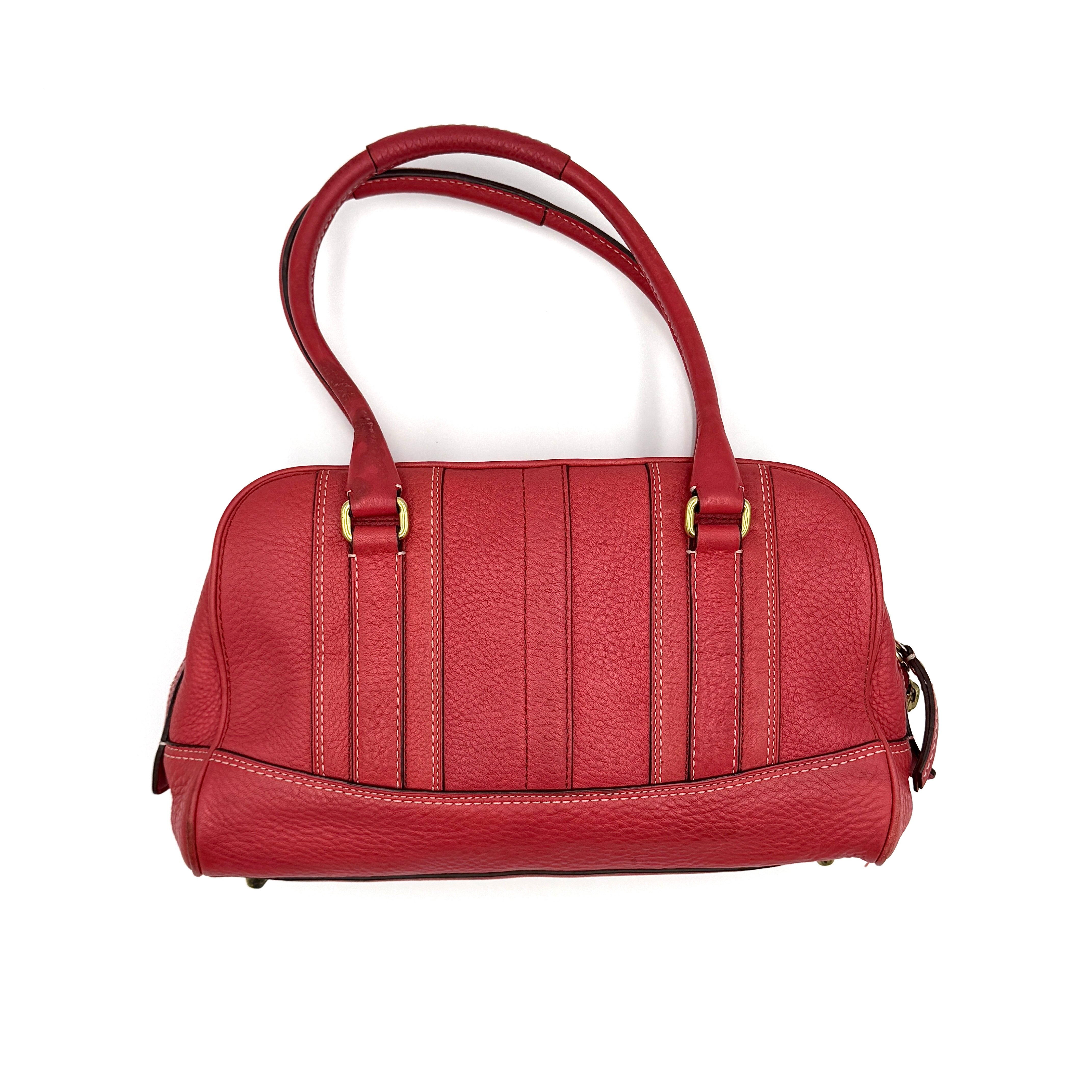 Coach Hamilton Pebble Leather Satchel Bag Red