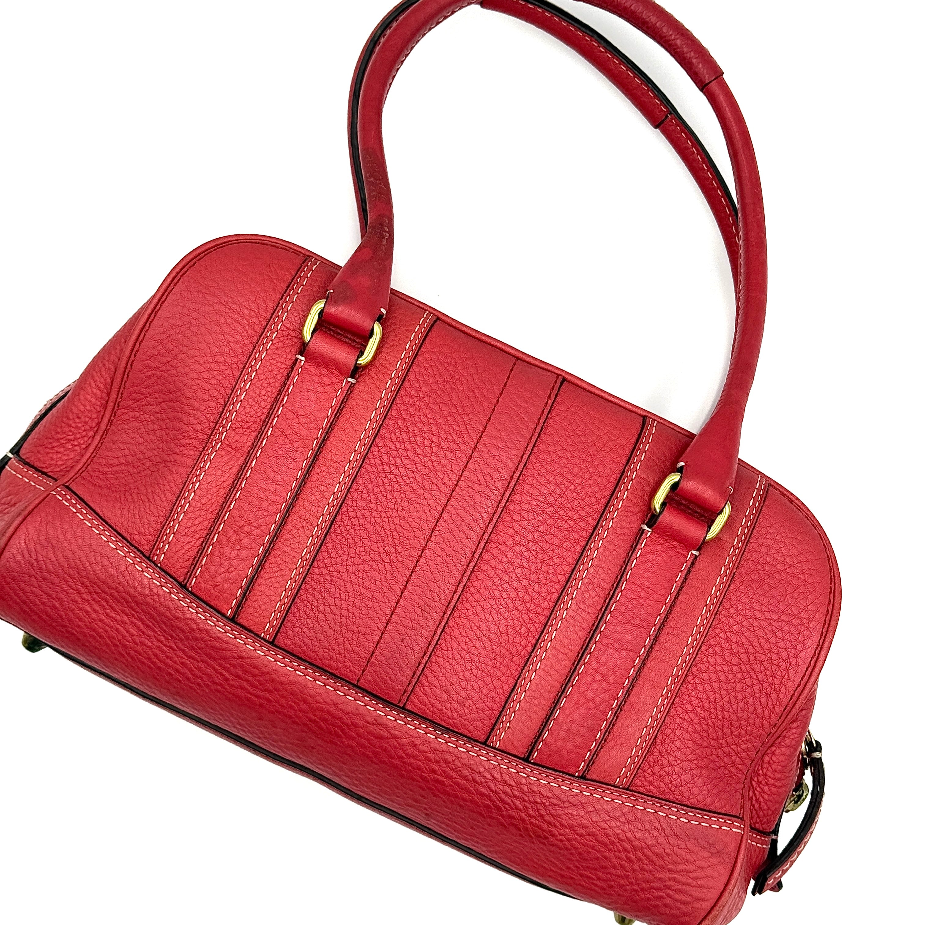 Coach Hamilton Pebble Leather Satchel Bag Red