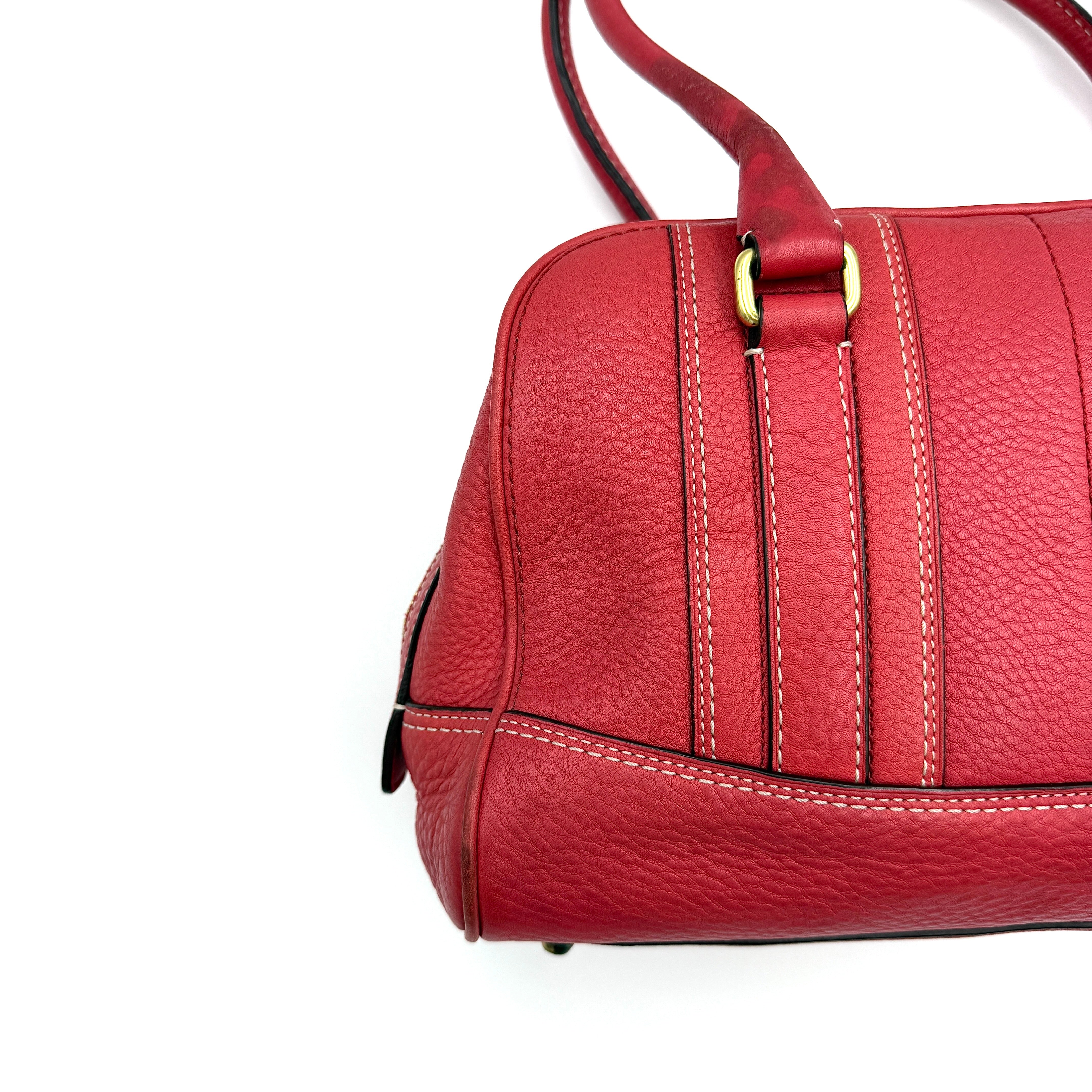 Coach Hamilton Pebble Leather Satchel Bag Red