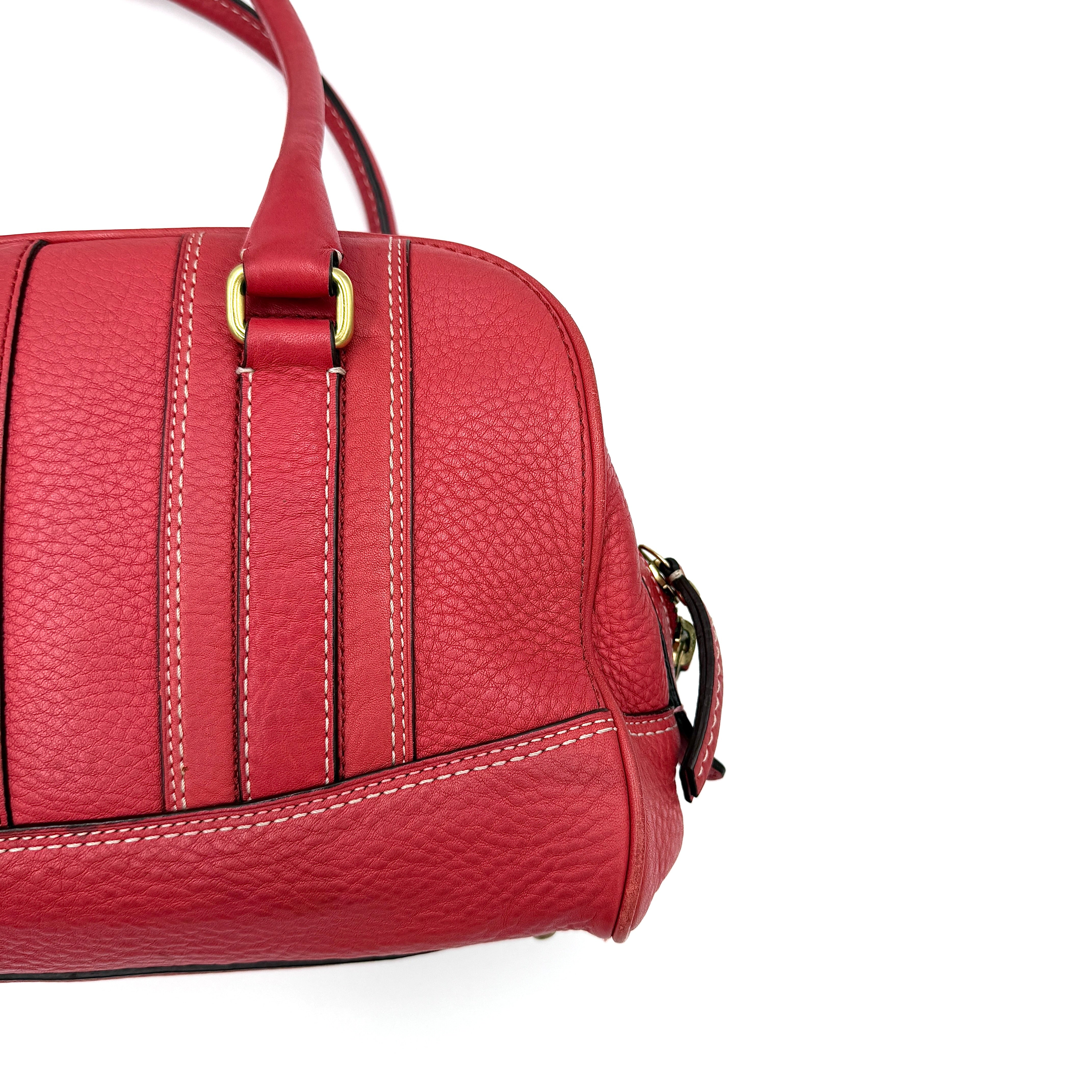 Coach Hamilton Pebble Leather Satchel Bag Red