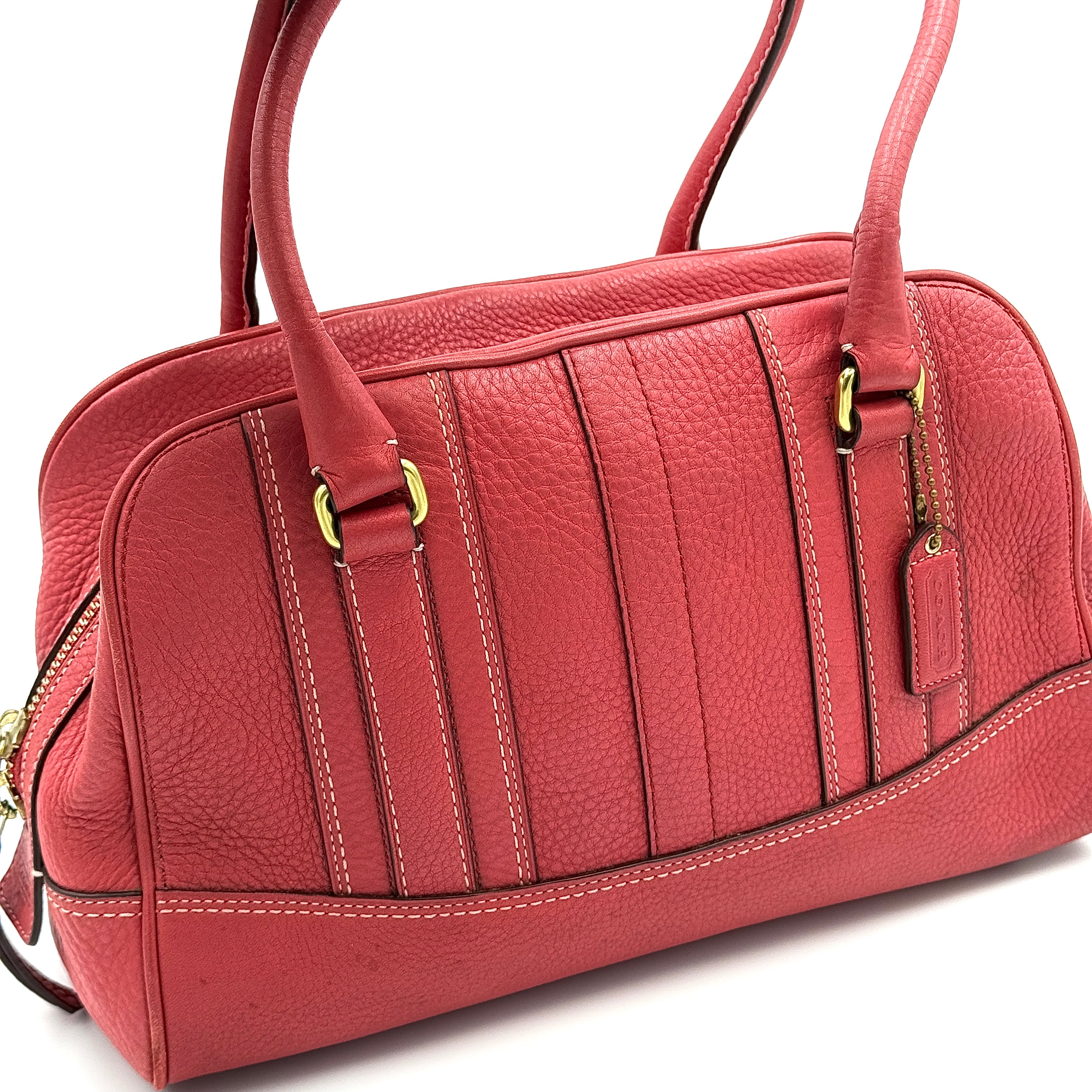 Coach Hamilton Pebble Leather Satchel Bag Red