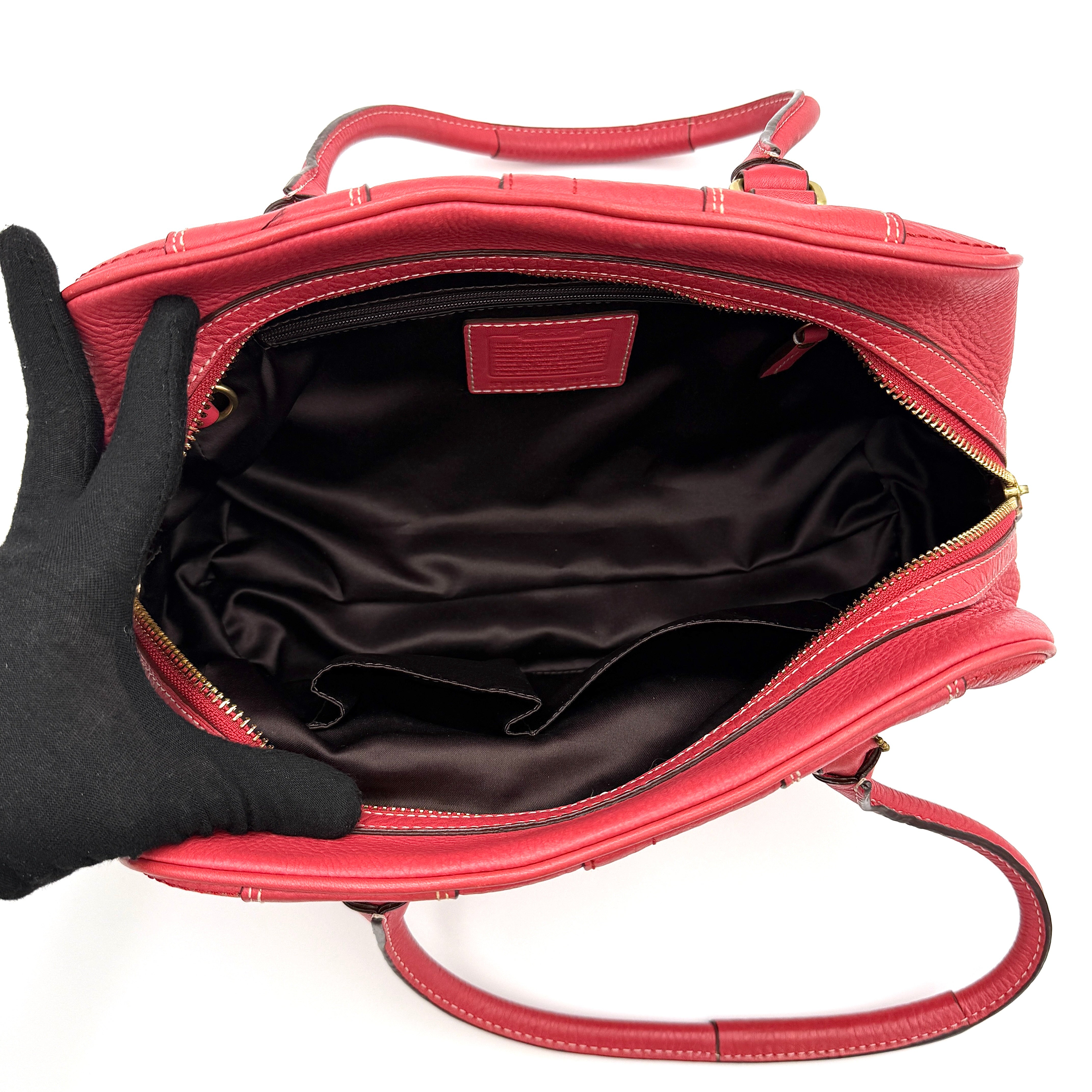 Coach Hamilton Pebble Leather Satchel Bag Red