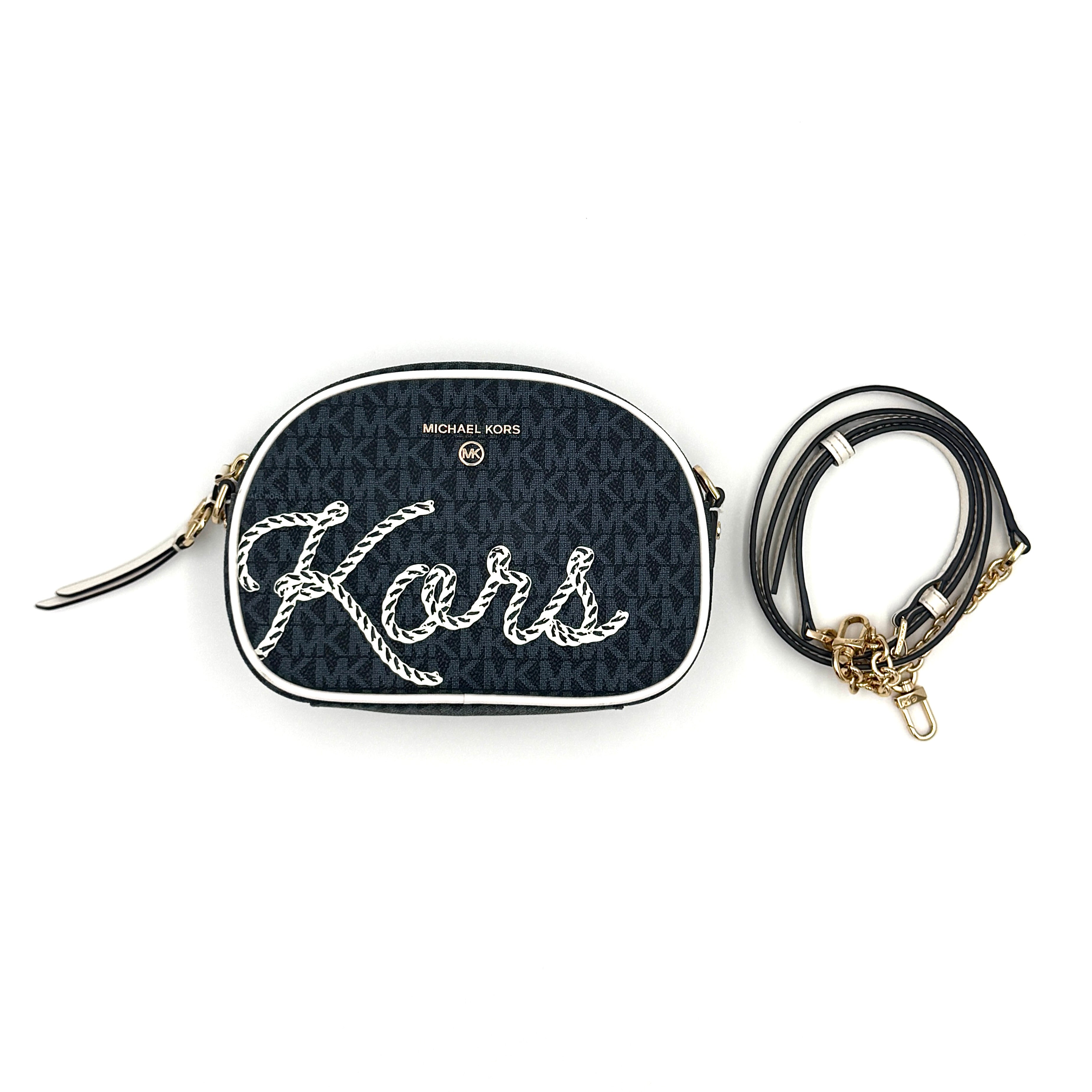 Michael Kors Jet Set Charm Oval Camera Crossbody Bag Navy Blue