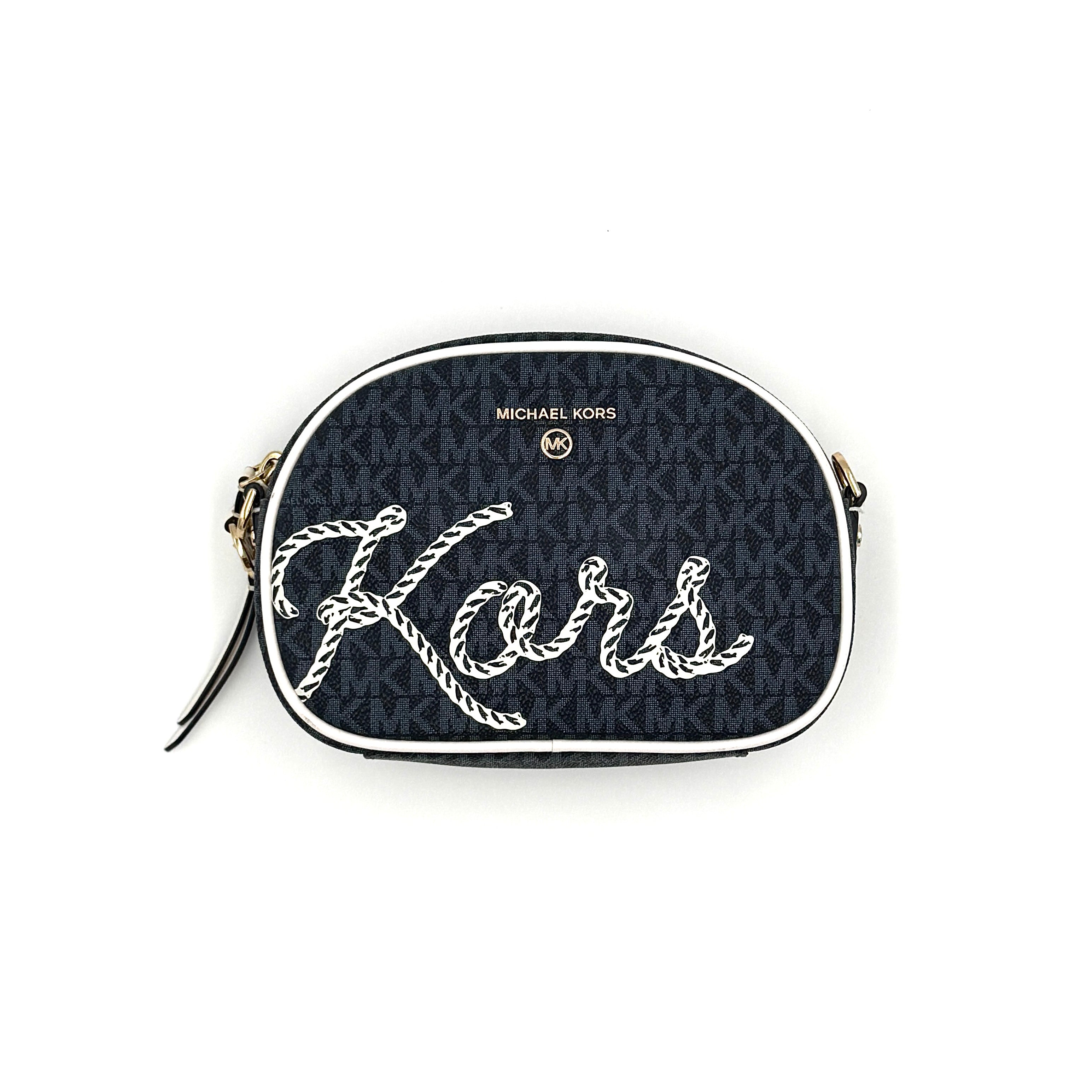 Michael Kors Jet Set Charm Oval Camera Crossbody Bag Navy Blue