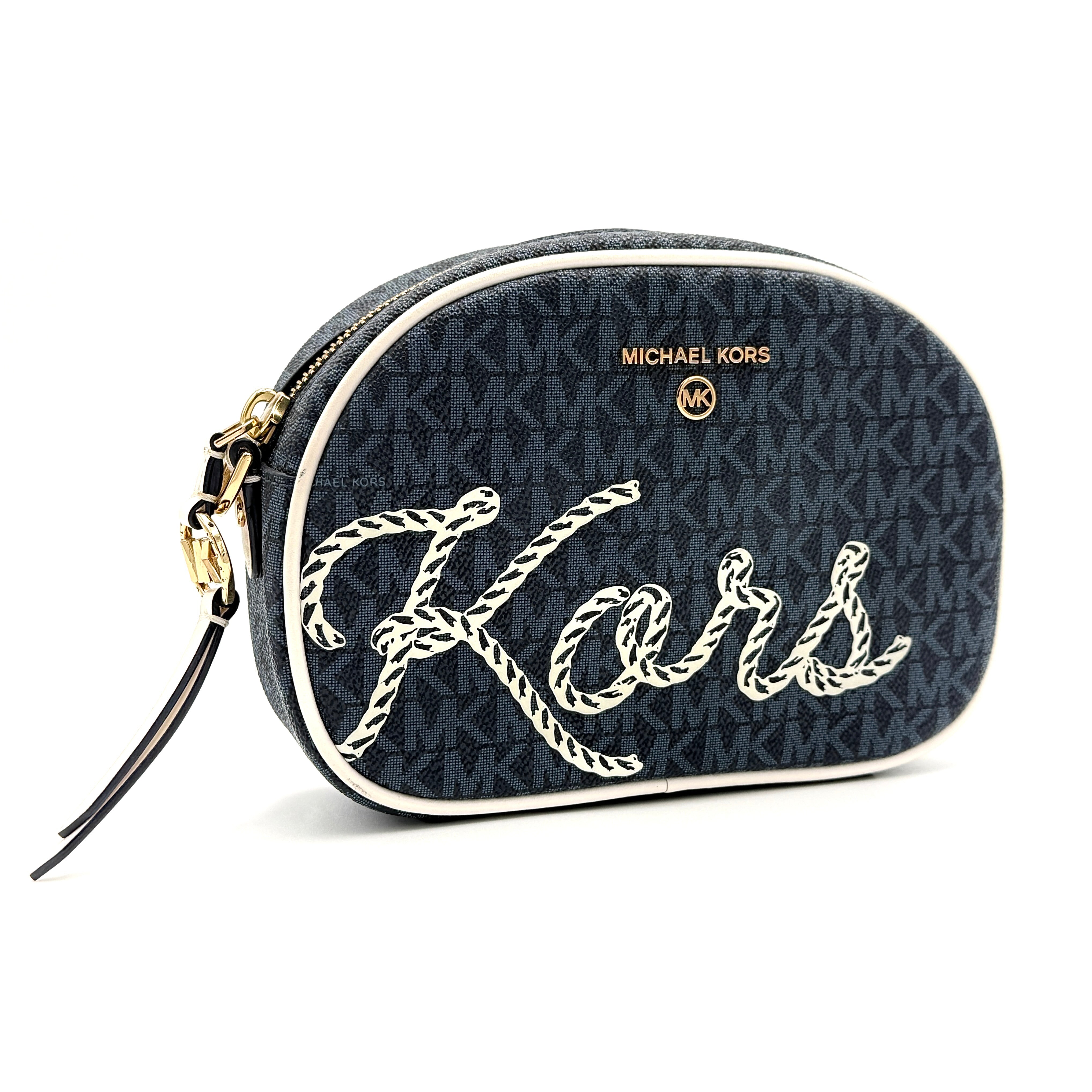 Michael Kors Jet Set Charm Oval Camera Crossbody Bag Navy Blue