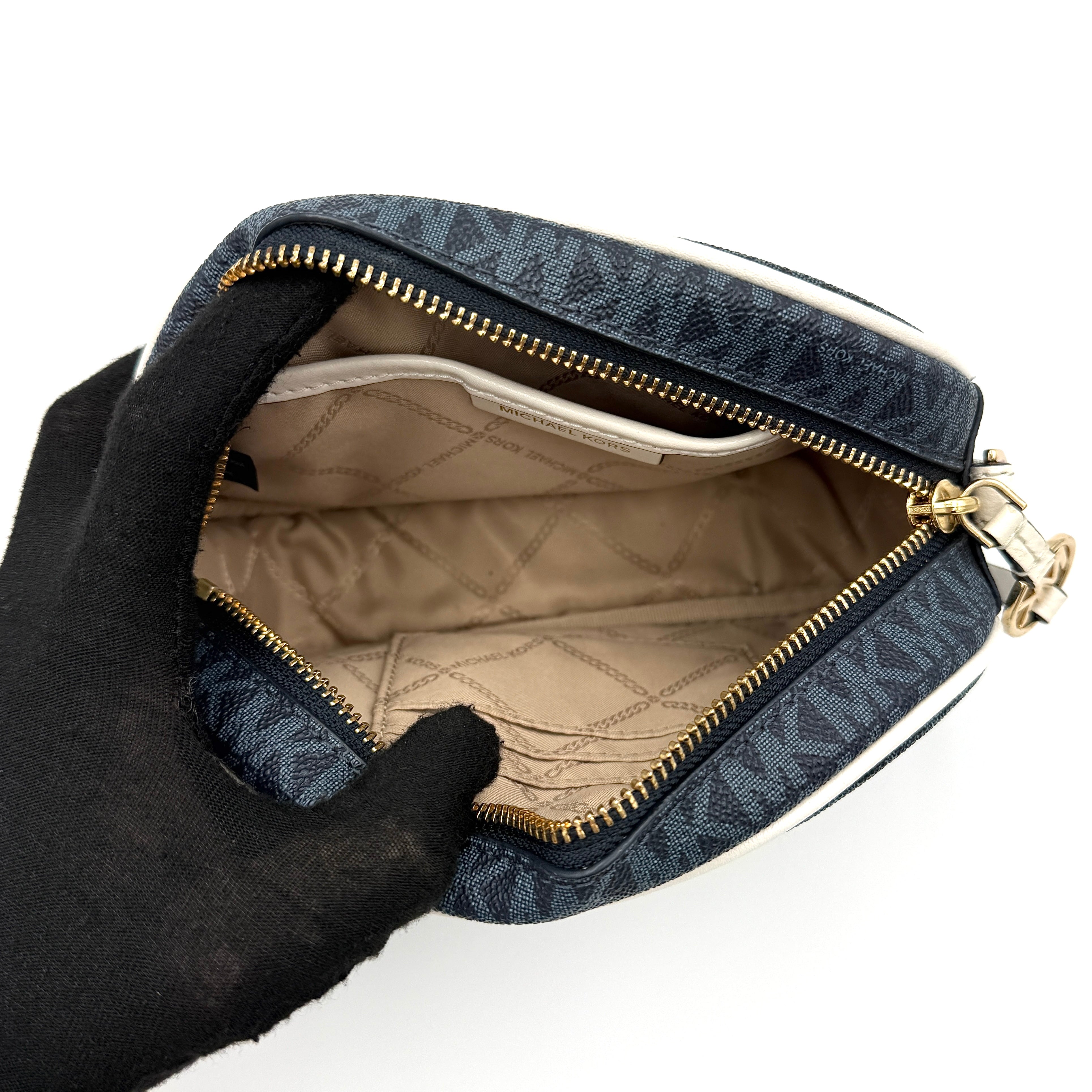 Michael Kors Jet Set Charm Oval Camera Crossbody Bag Navy Blue