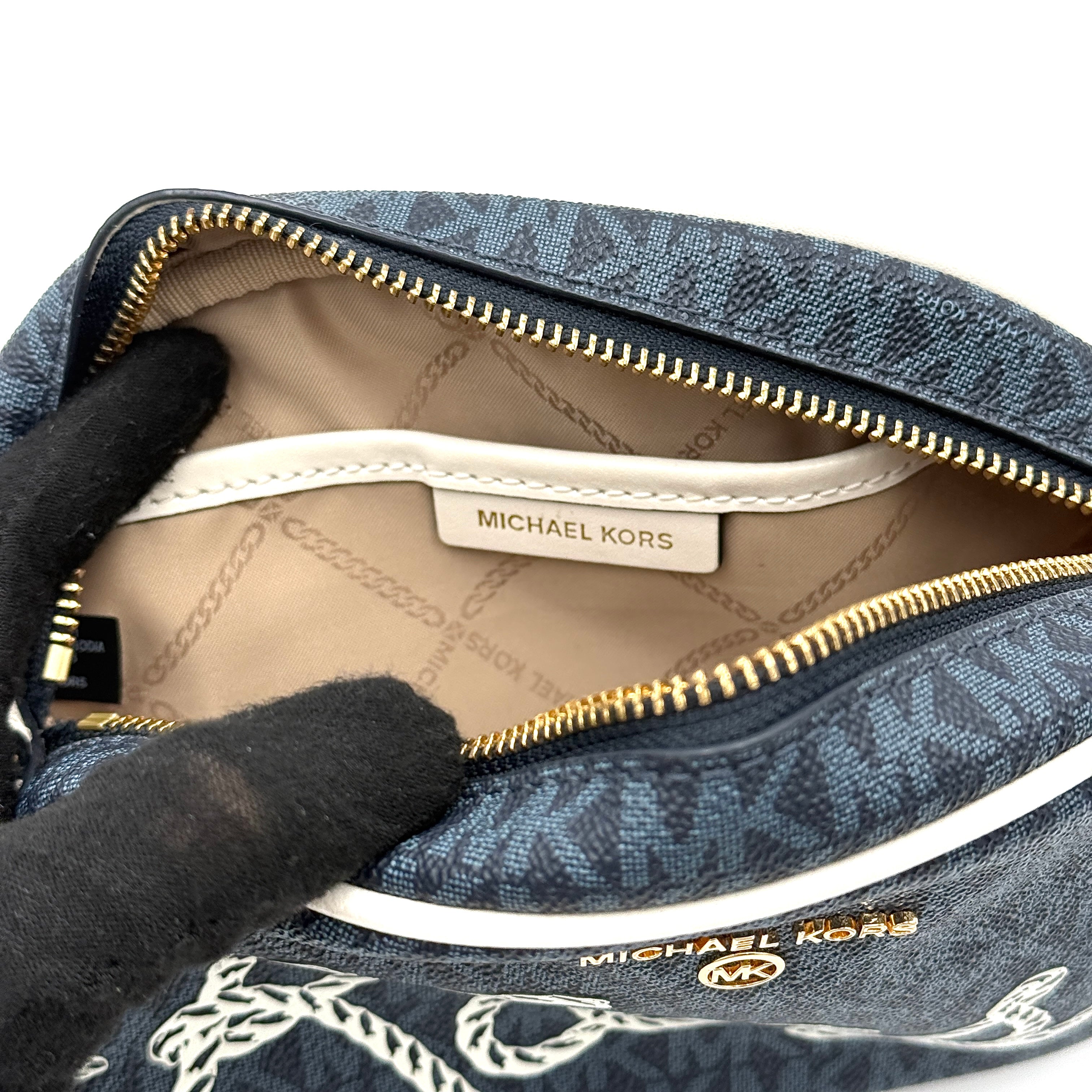 Michael Kors Jet Set Charm Oval Camera Crossbody Bag Navy Blue