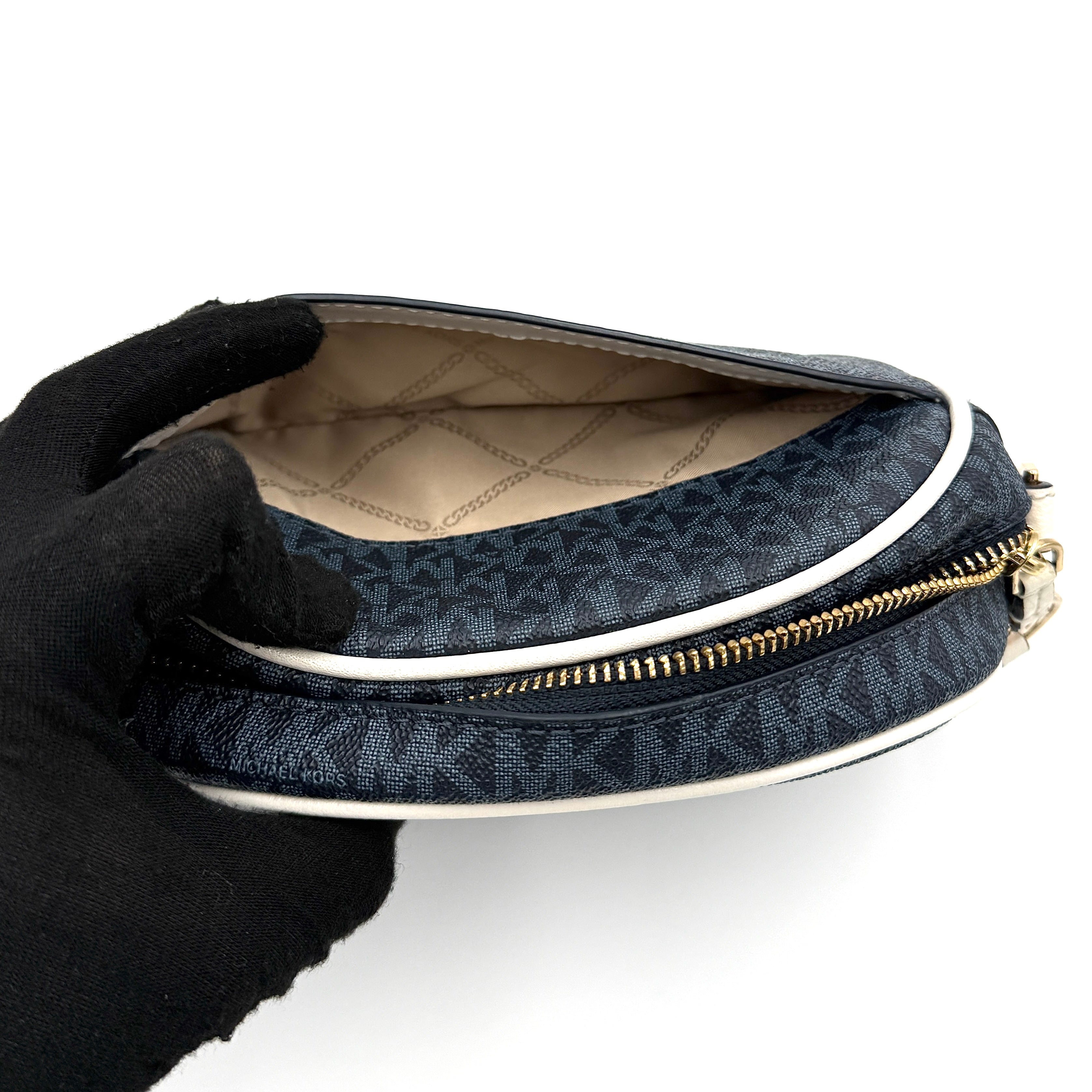 Michael Kors Jet Set Charm Oval Camera Crossbody Bag Navy Blue