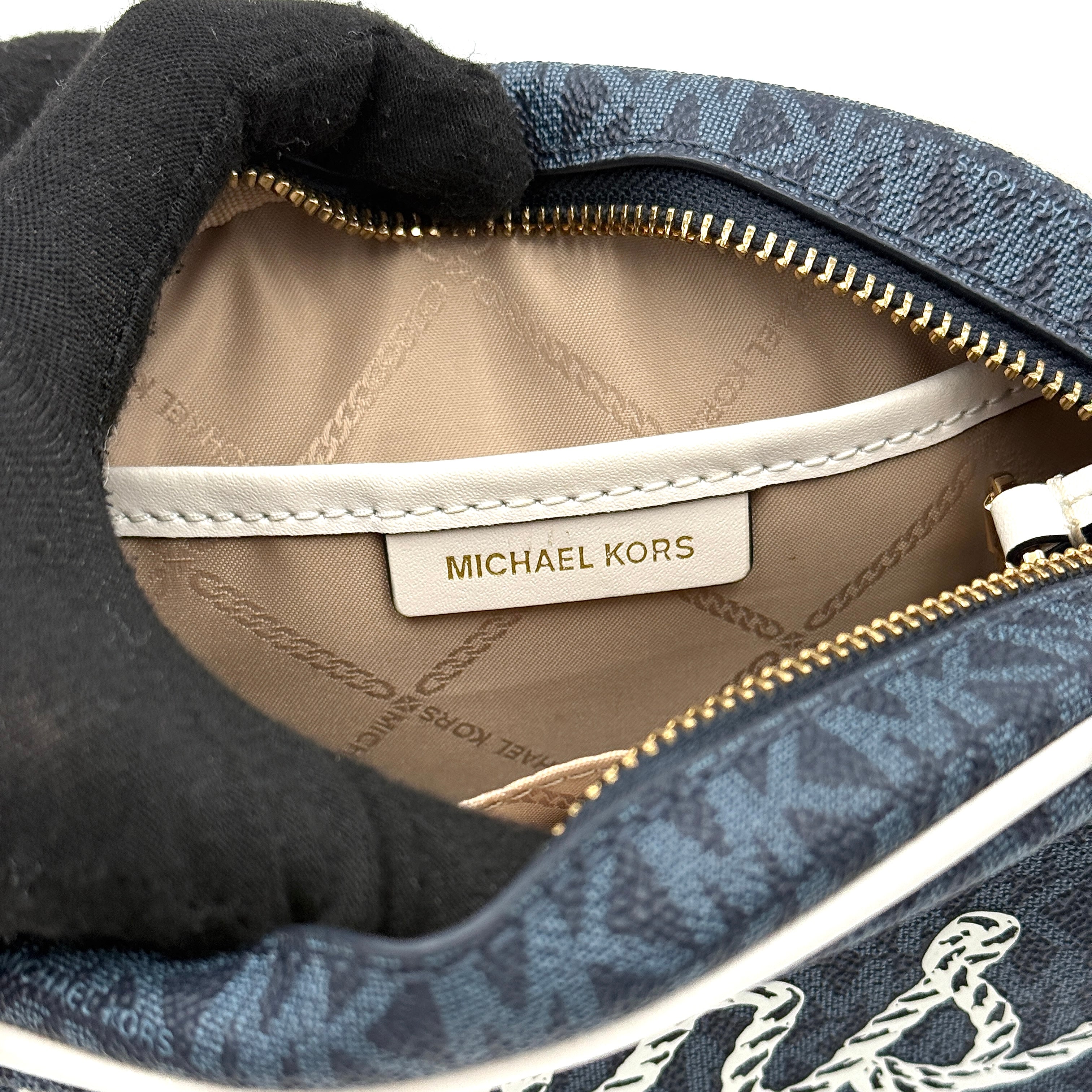 Michael Kors Jet Set Charm Oval Camera Crossbody Bag Navy Blue