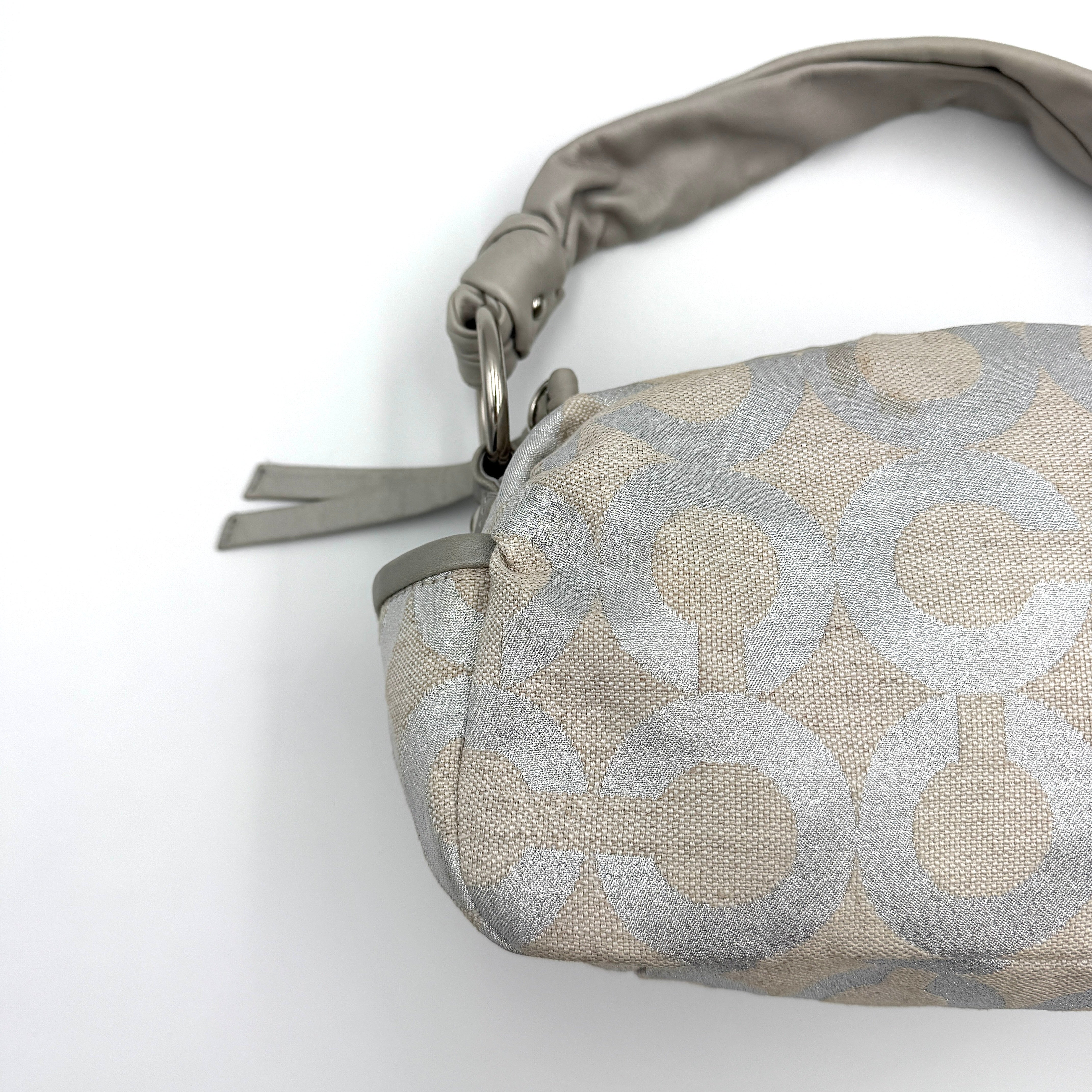 Coach Signature Parker Op Art Shoulder Bag Metallic Silver