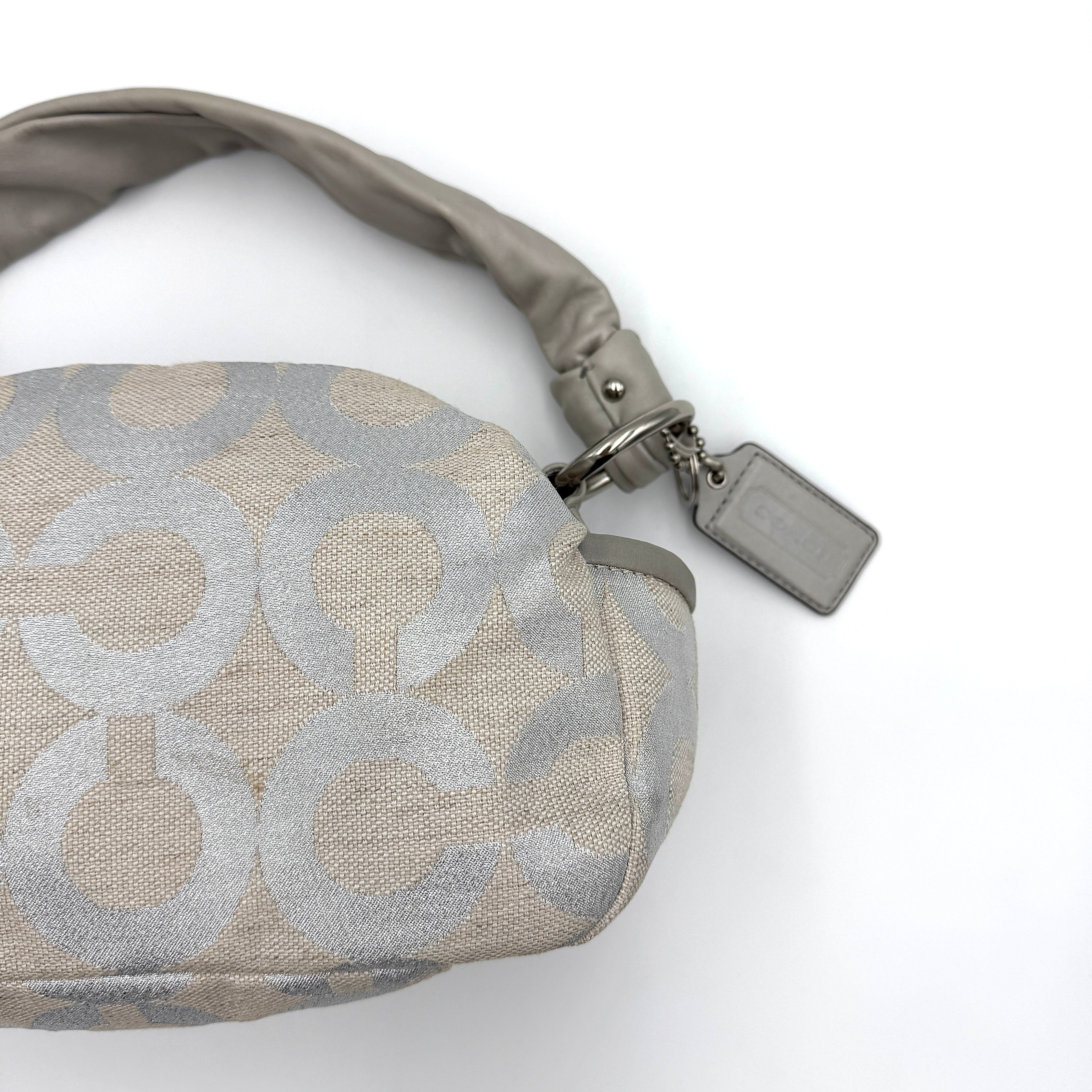 Coach Signature Parker Op Art Shoulder Bag Metallic Silver