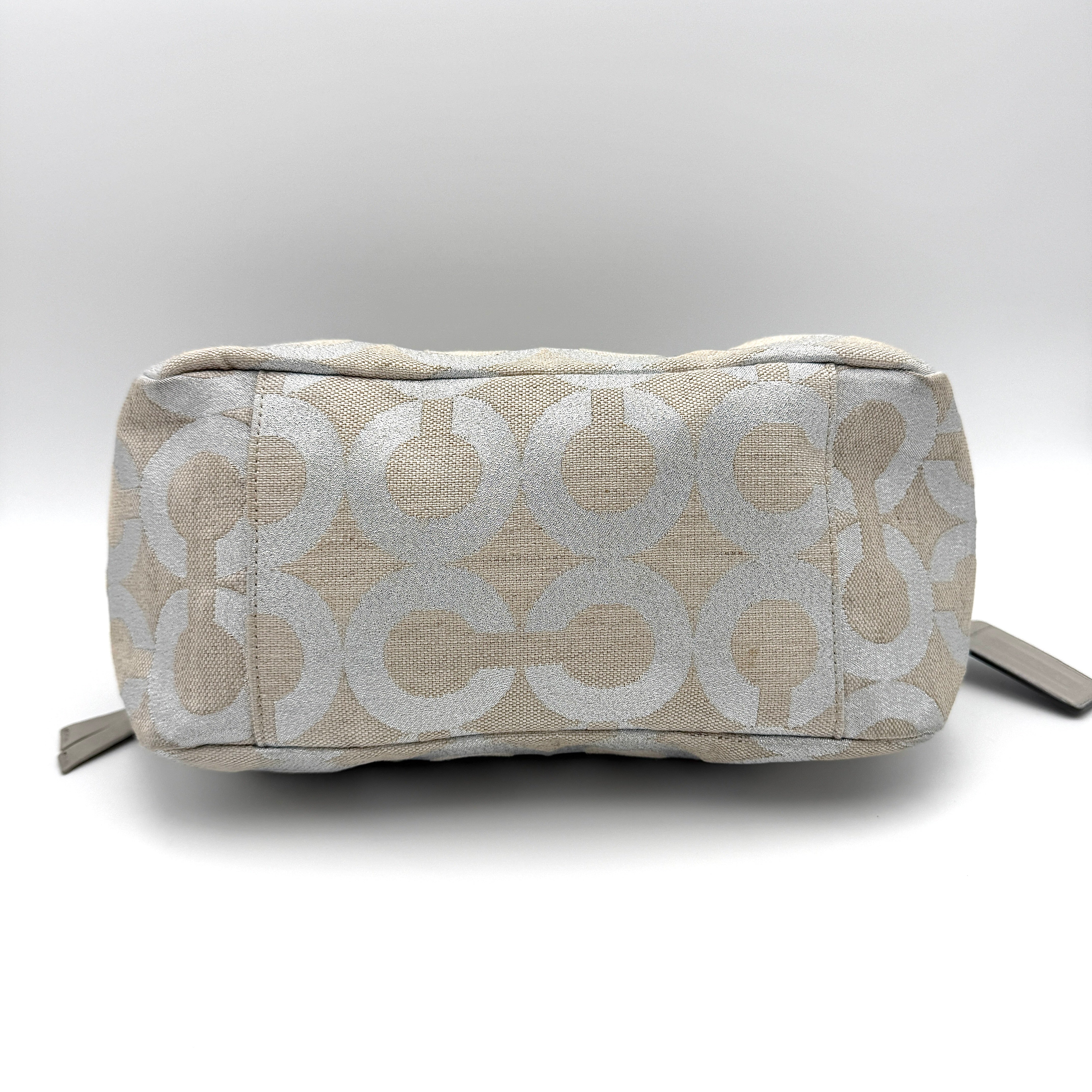 Coach Signature Parker Op Art Shoulder Bag Metallic Silver