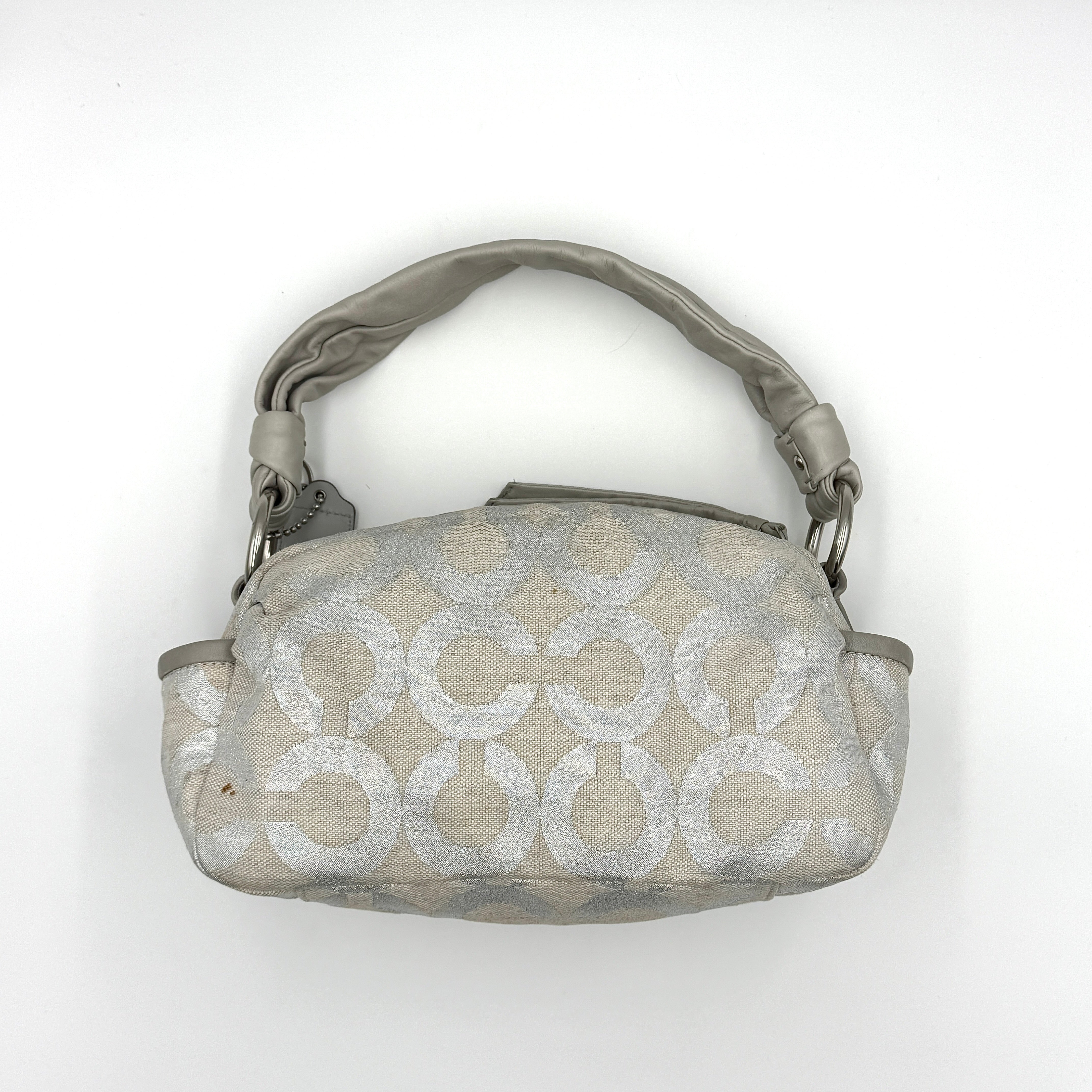 Coach Signature Parker Op Art Shoulder Bag Metallic Silver