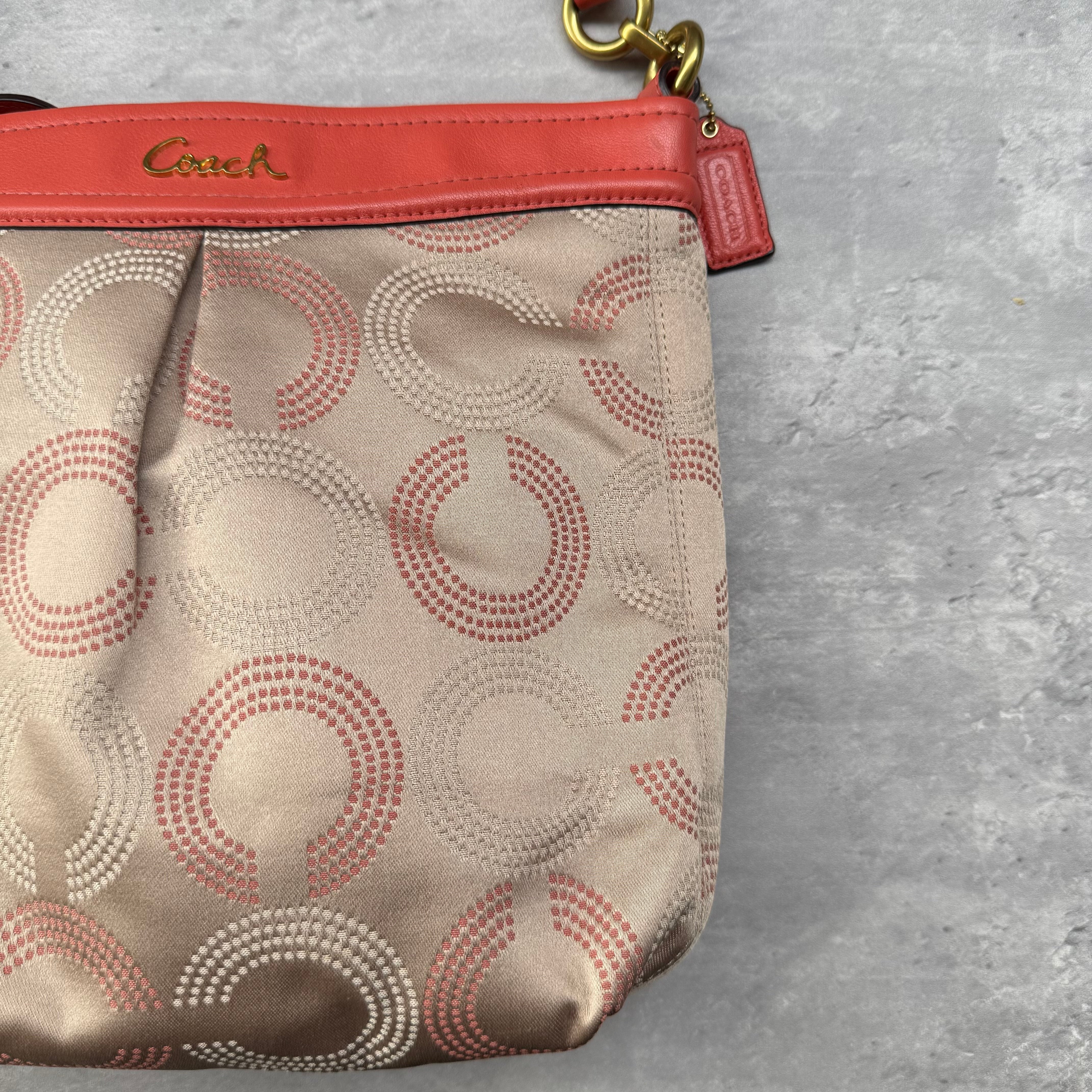 Coach Ashley Dotted Op Art Hippie Handbag Beige/Pink