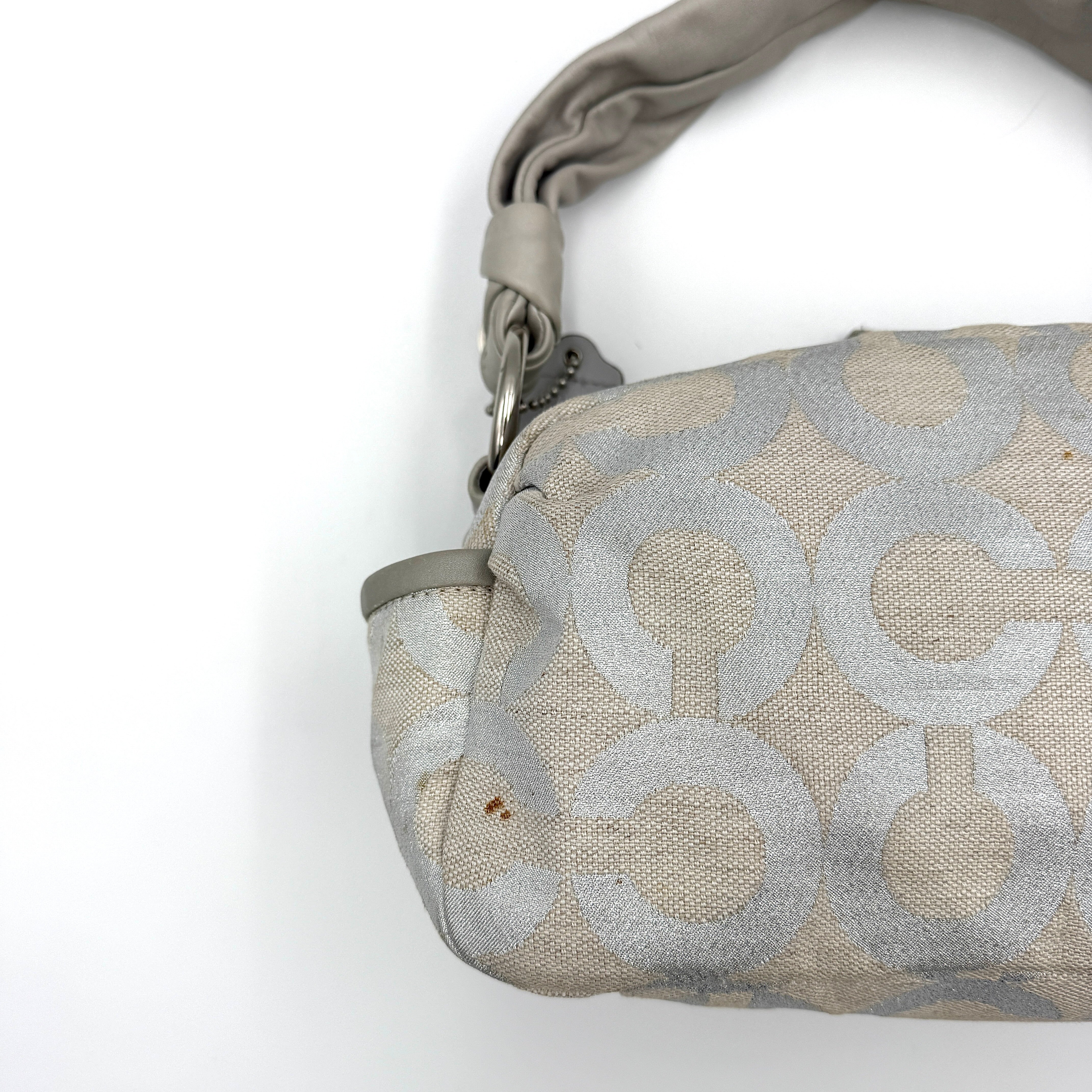 Coach Signature Parker Op Art Shoulder Bag Metallic Silver
