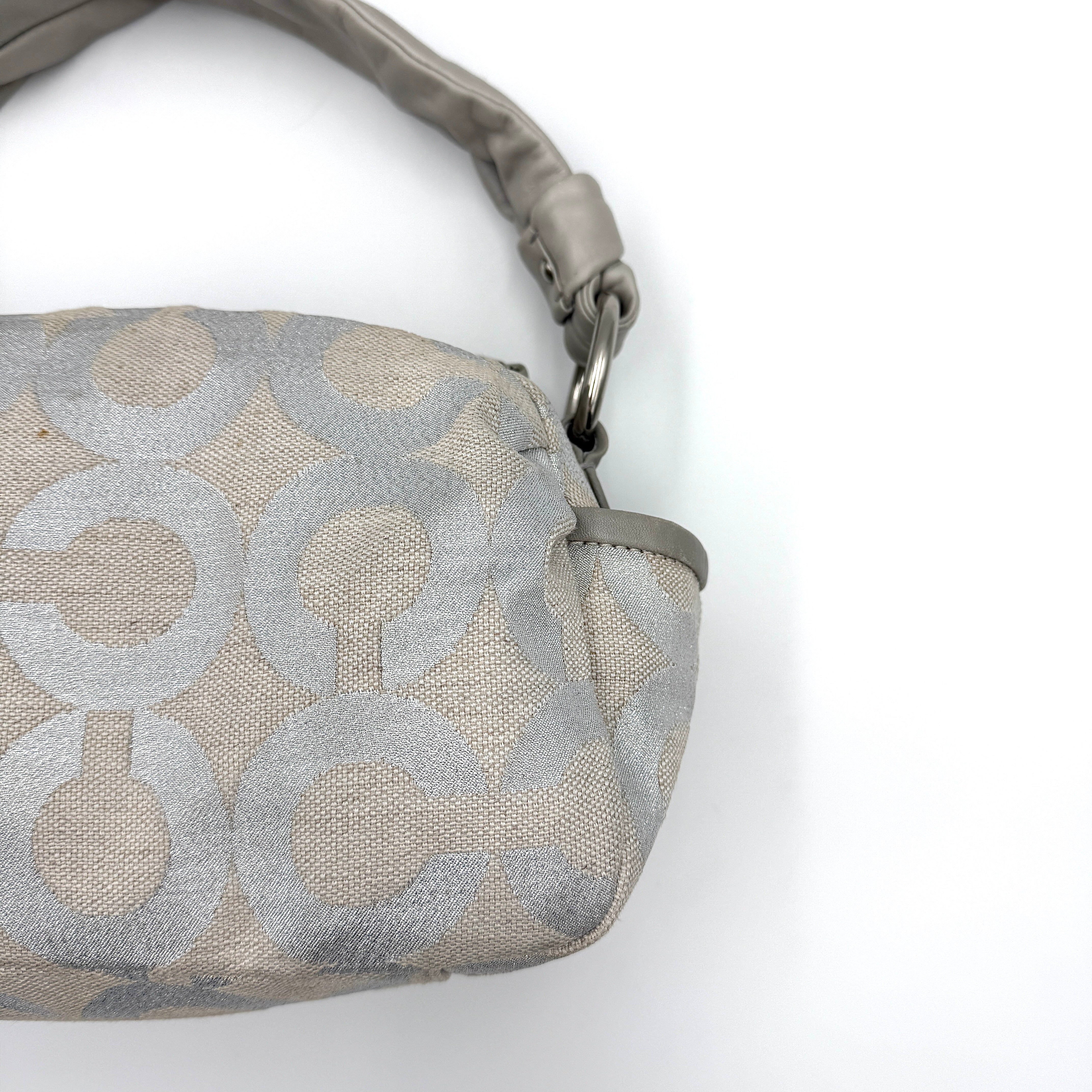 Coach Signature Parker Op Art Shoulder Bag Metallic Silver