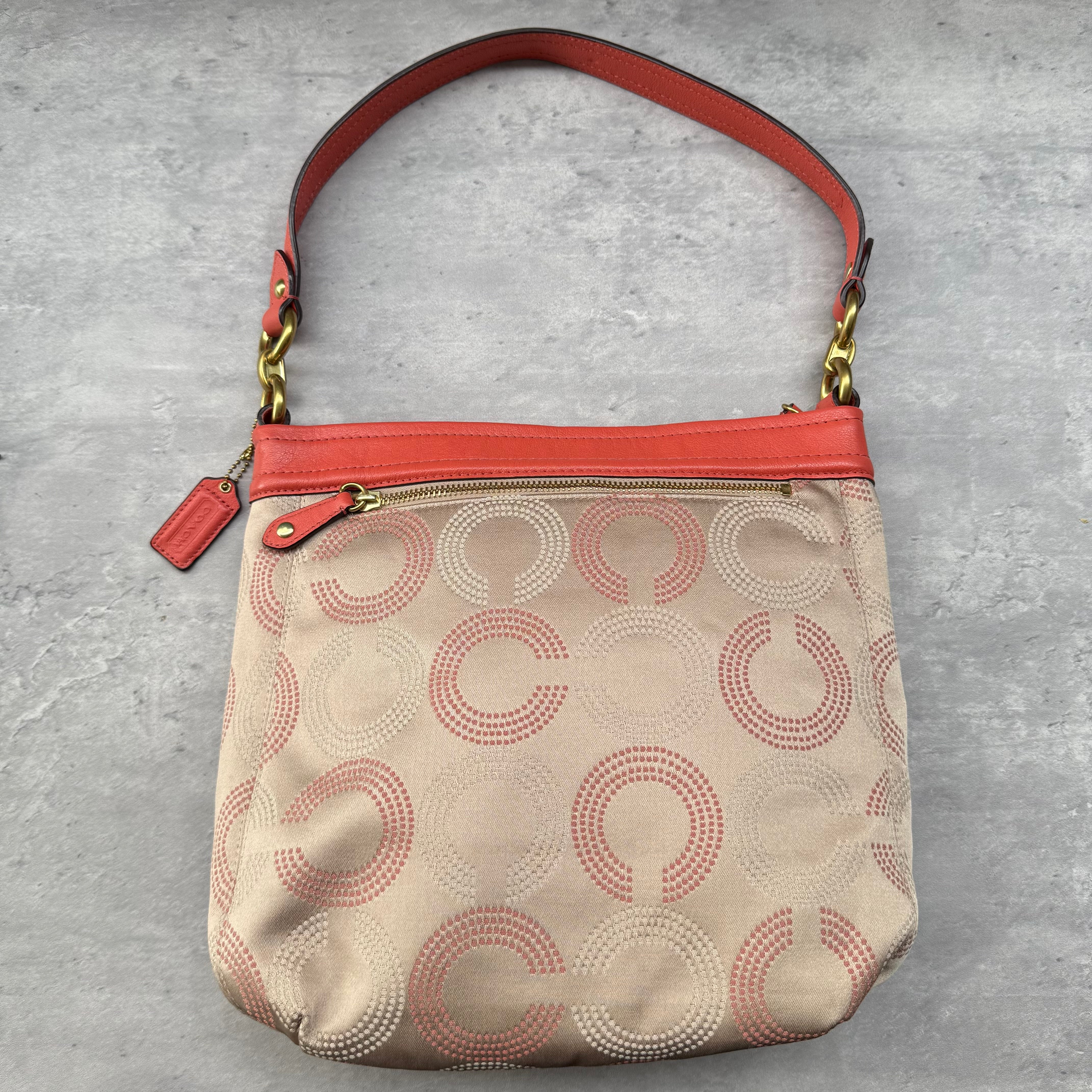 Coach Ashley Dotted Op Art Hippie Handbag Beige/Pink