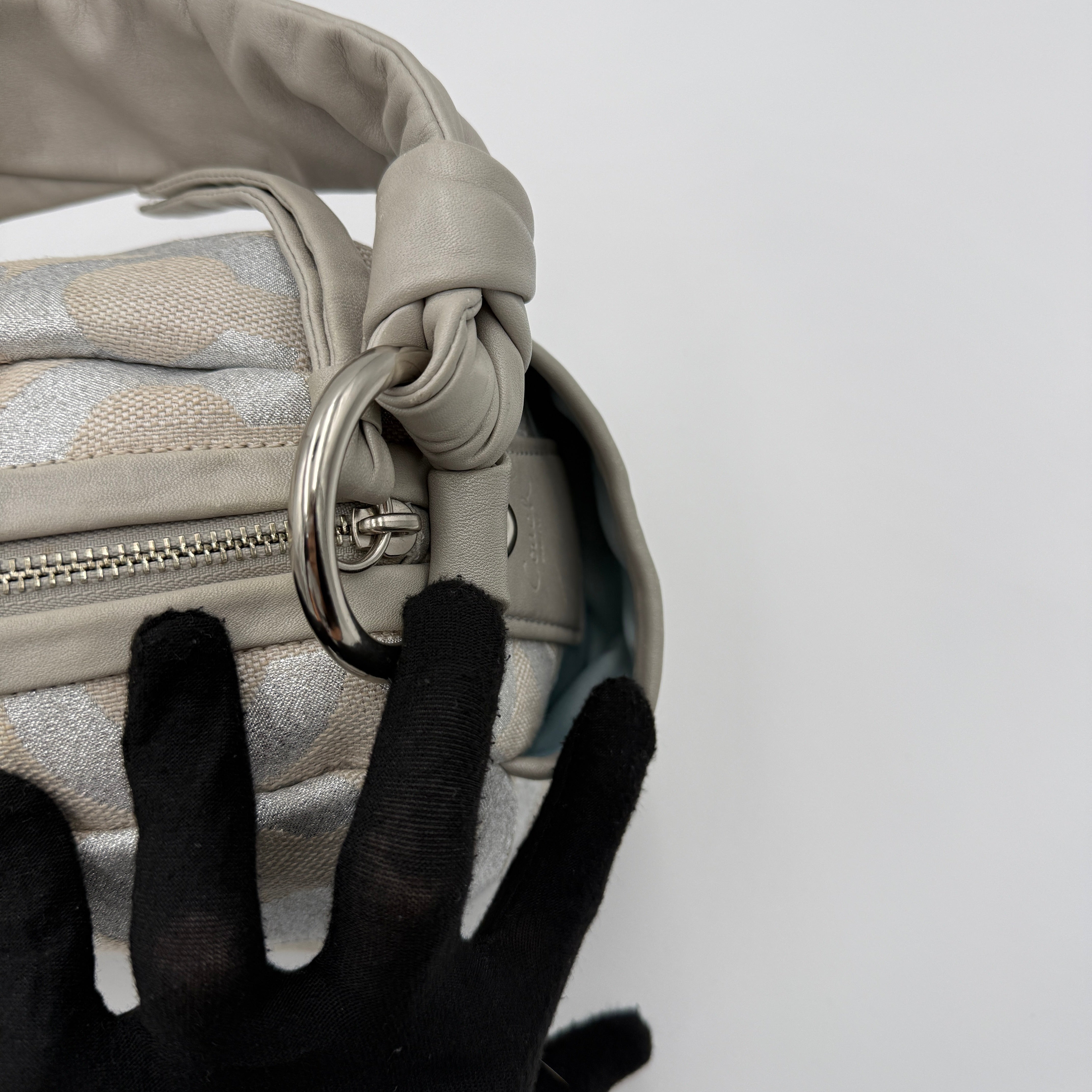 Coach Signature Parker Op Art Shoulder Bag Metallic Silver