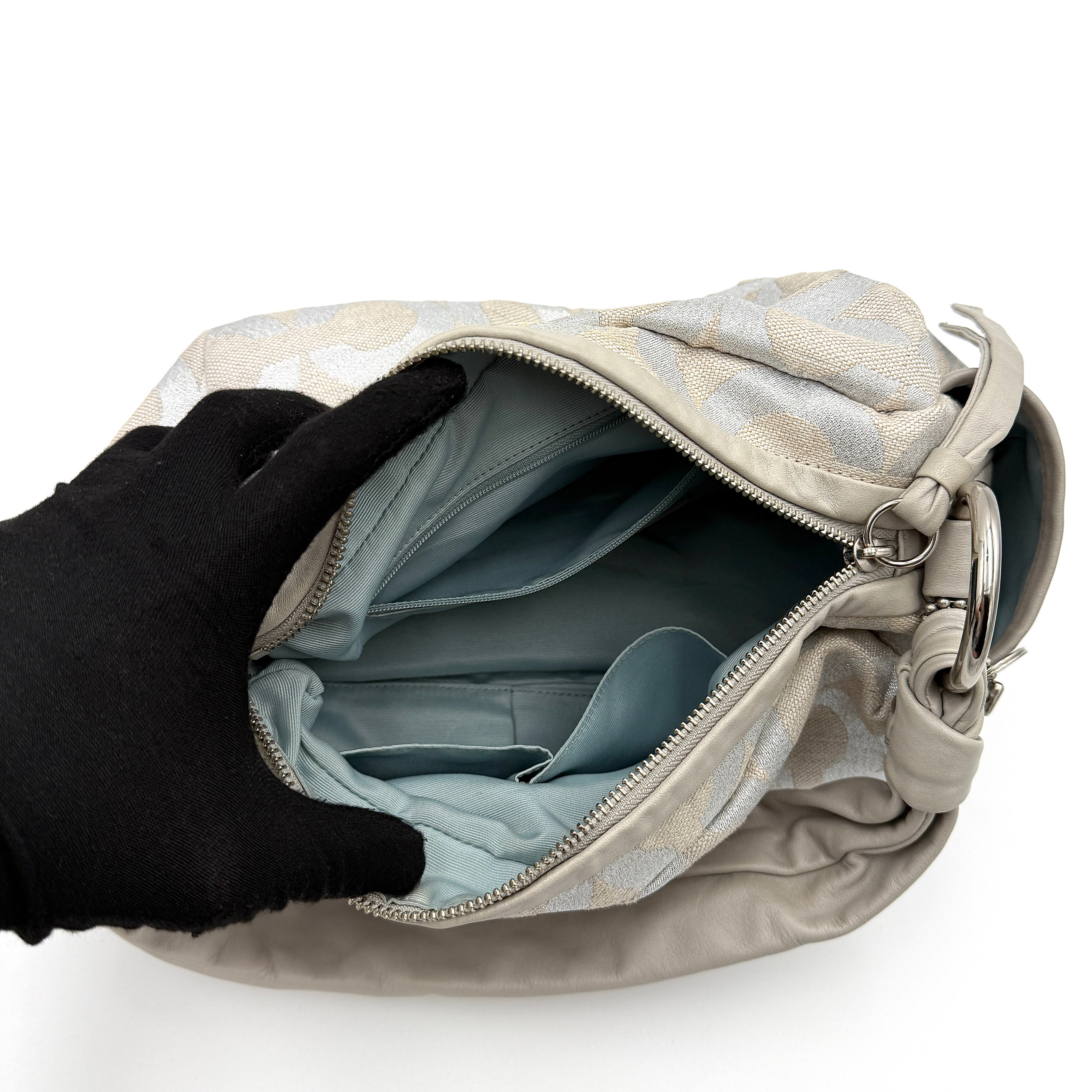 Coach Signature Parker Op Art Shoulder Bag Metallic Silver