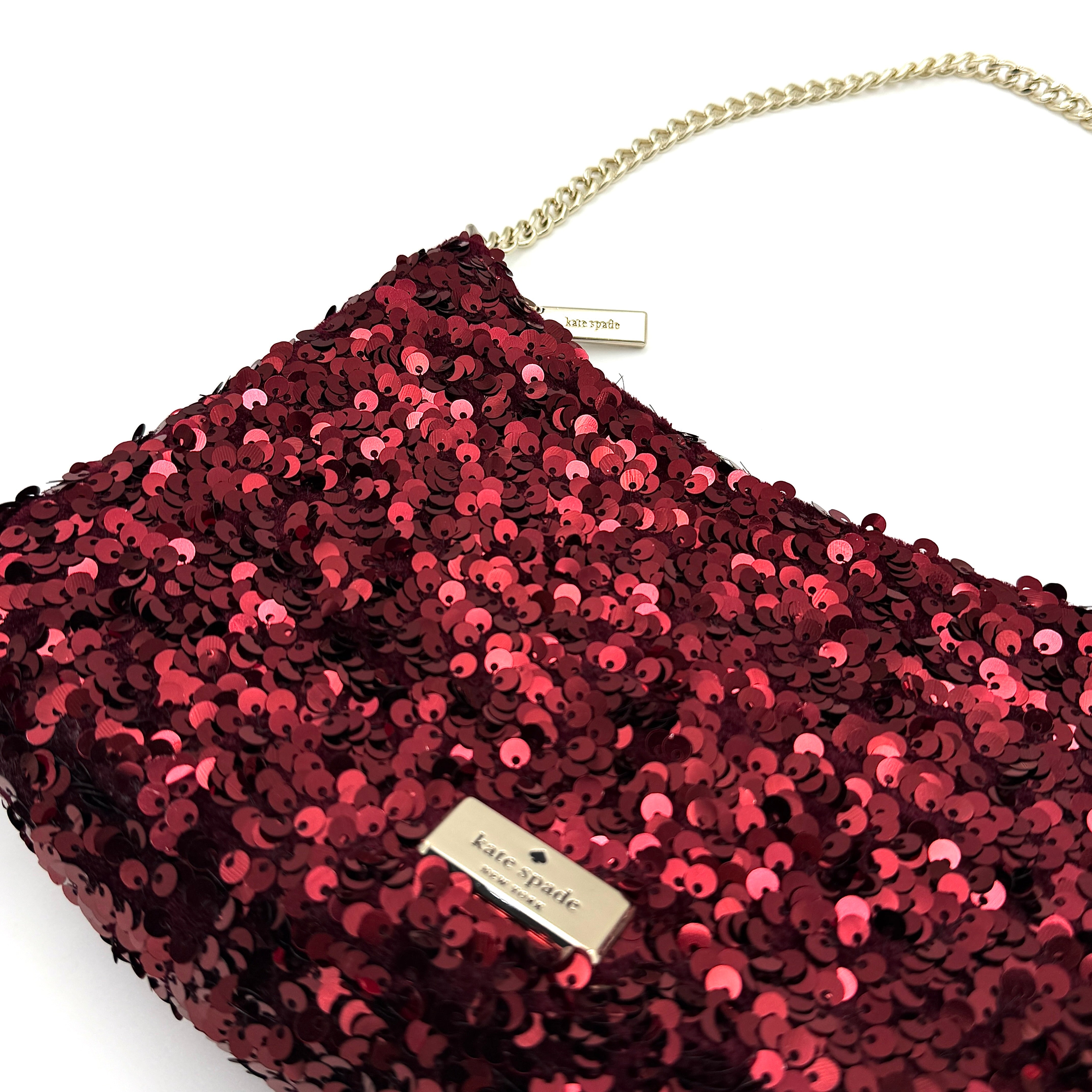 Kate Spade 2Way Kiki Sequin Shoulder Bag Deep Berry