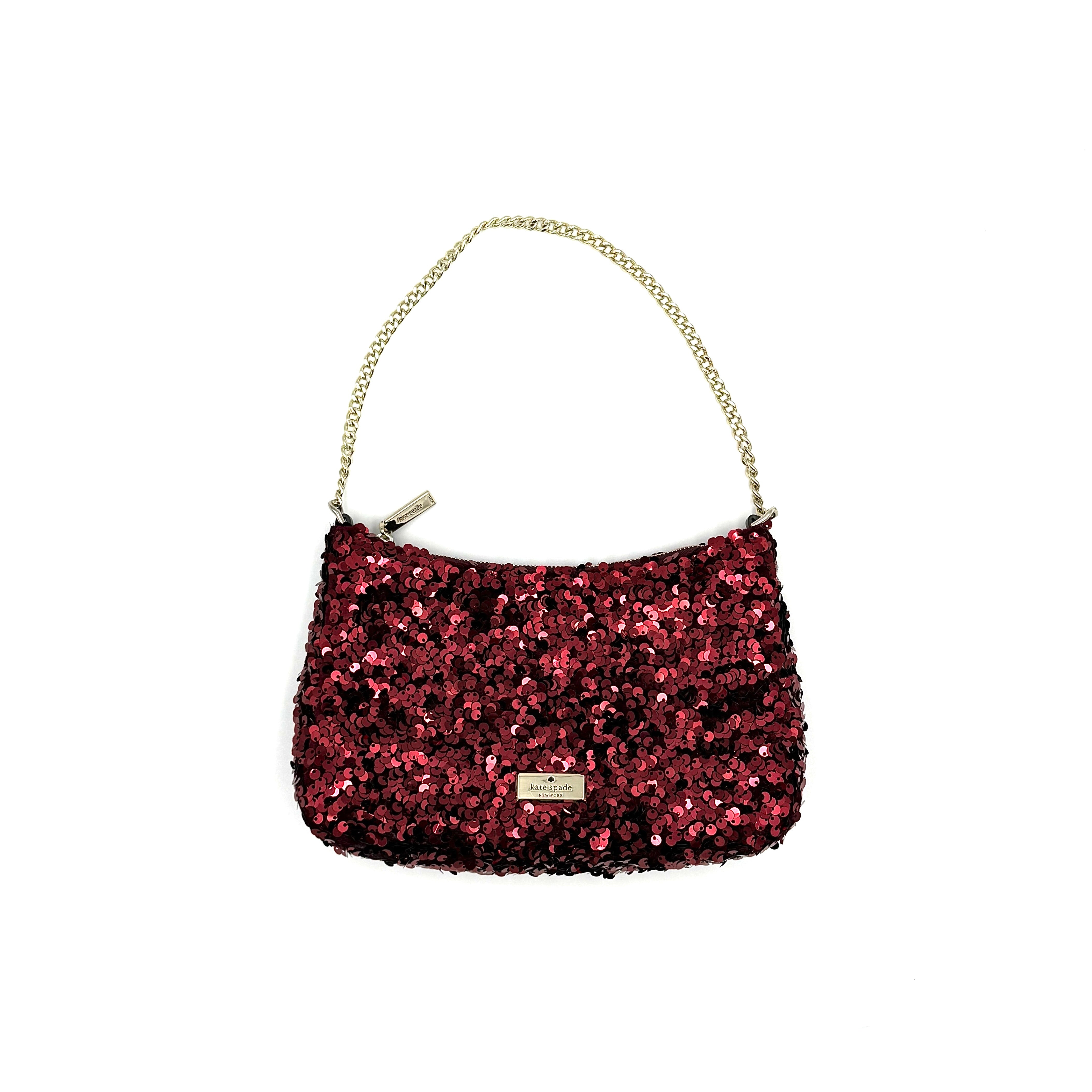 Kate Spade 2Way Kiki Sequin Shoulder Bag Deep Berry