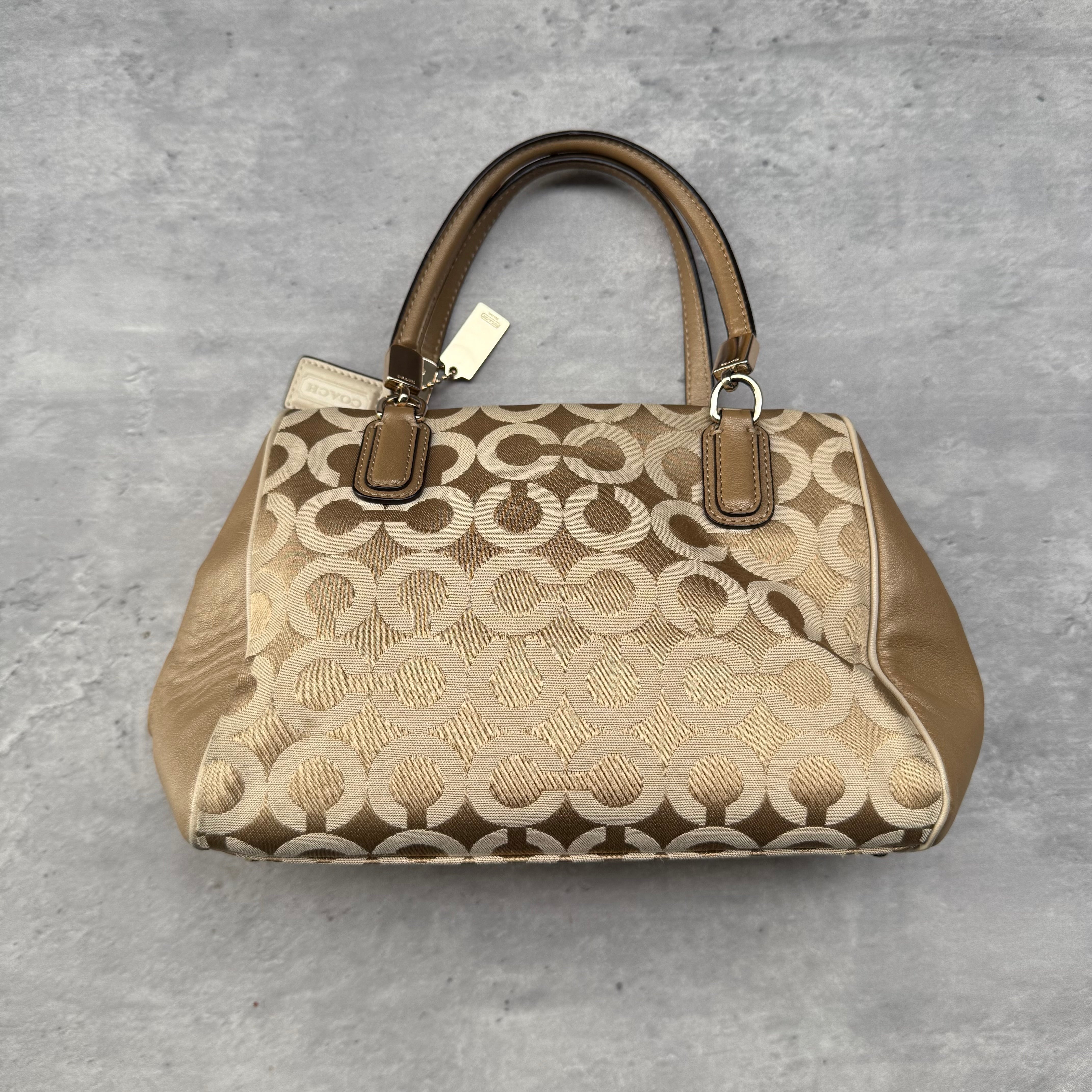 Coach Madison Op Art Sateen Madeline East West Handbag Beige