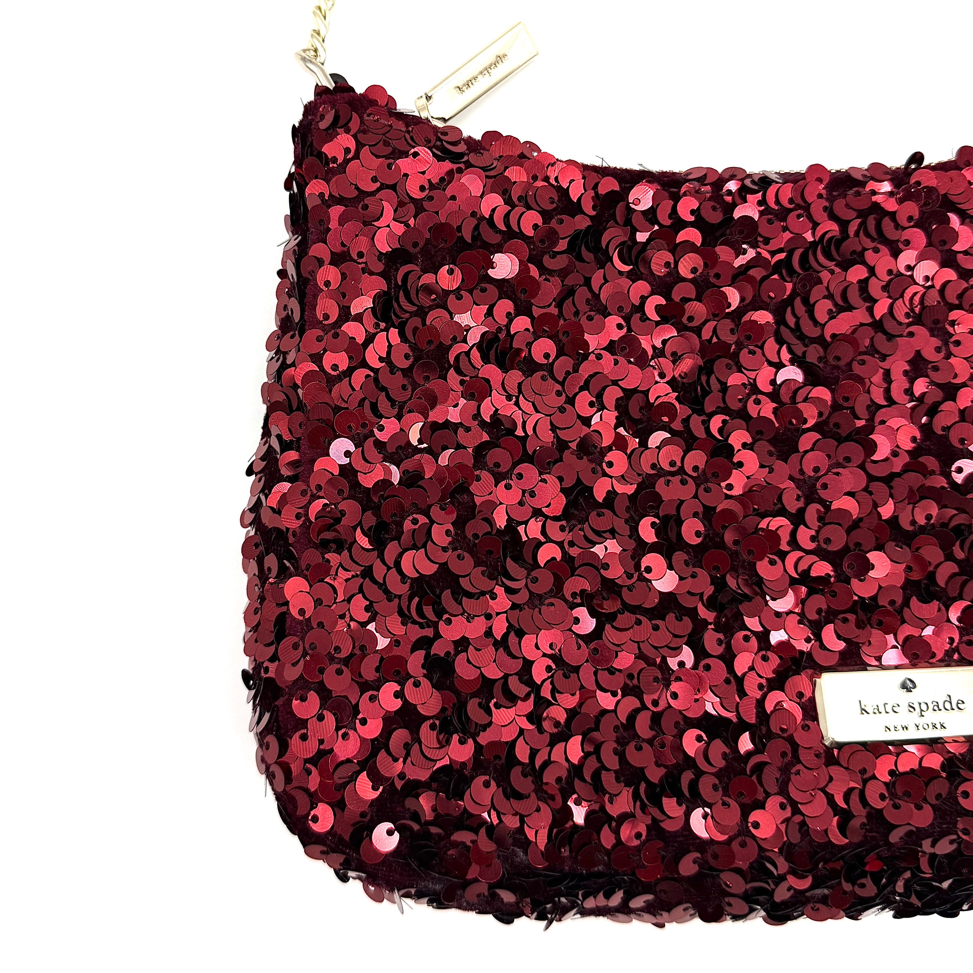 Kate Spade 2Way Kiki Sequin Shoulder Bag Deep Berry