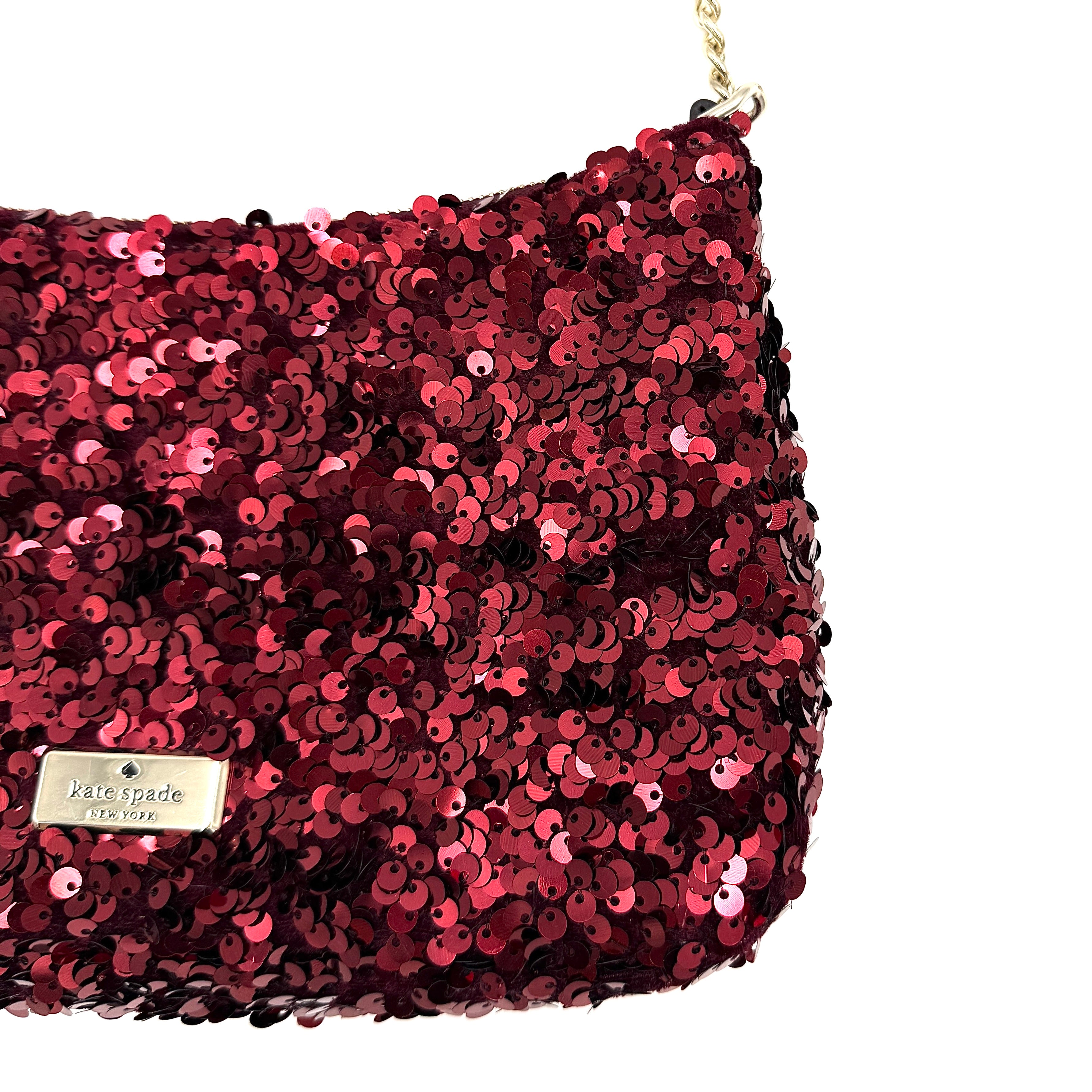 Kate Spade 2Way Kiki Sequin Shoulder Bag Deep Berry