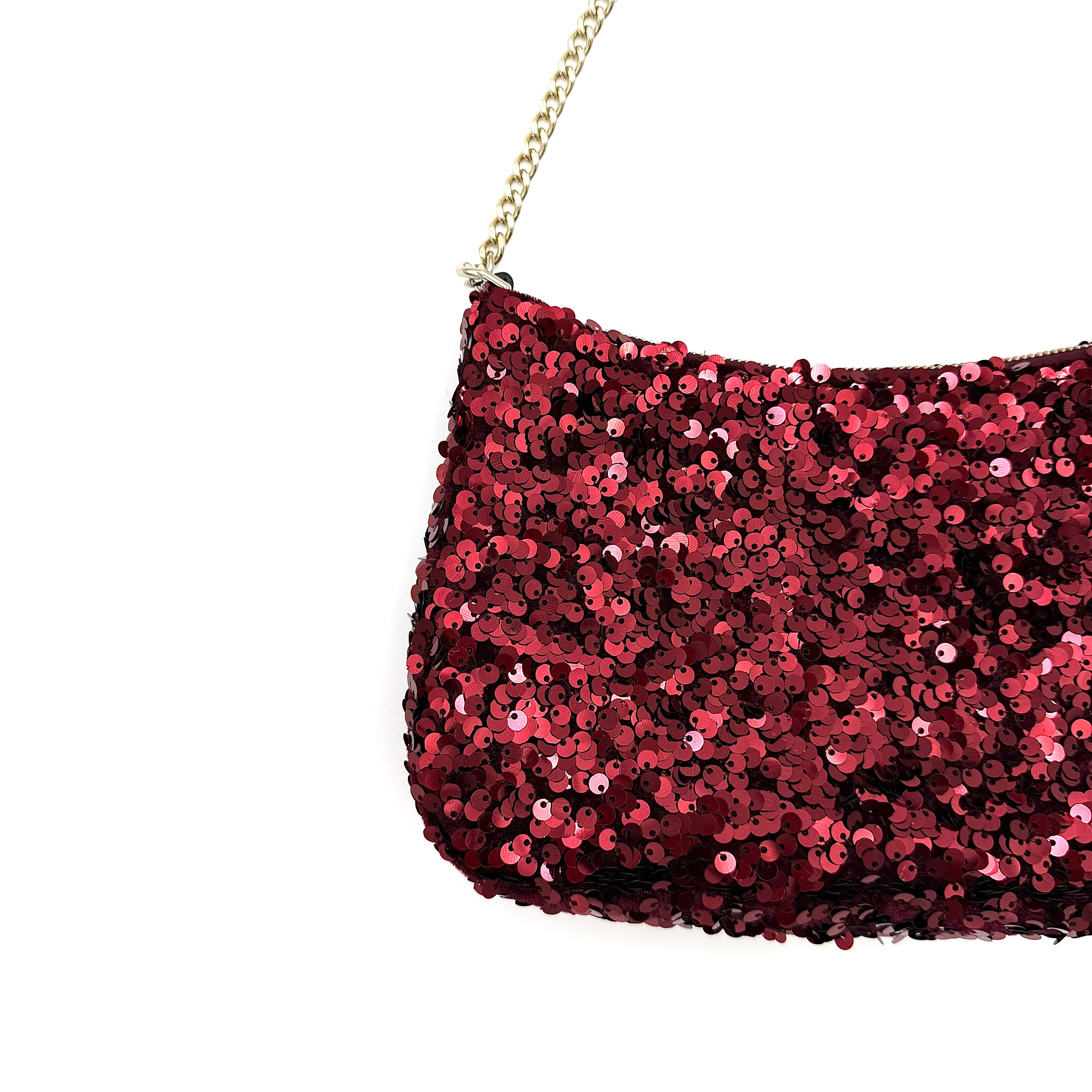 Kate Spade 2Way Kiki Sequin Shoulder Bag Deep Berry