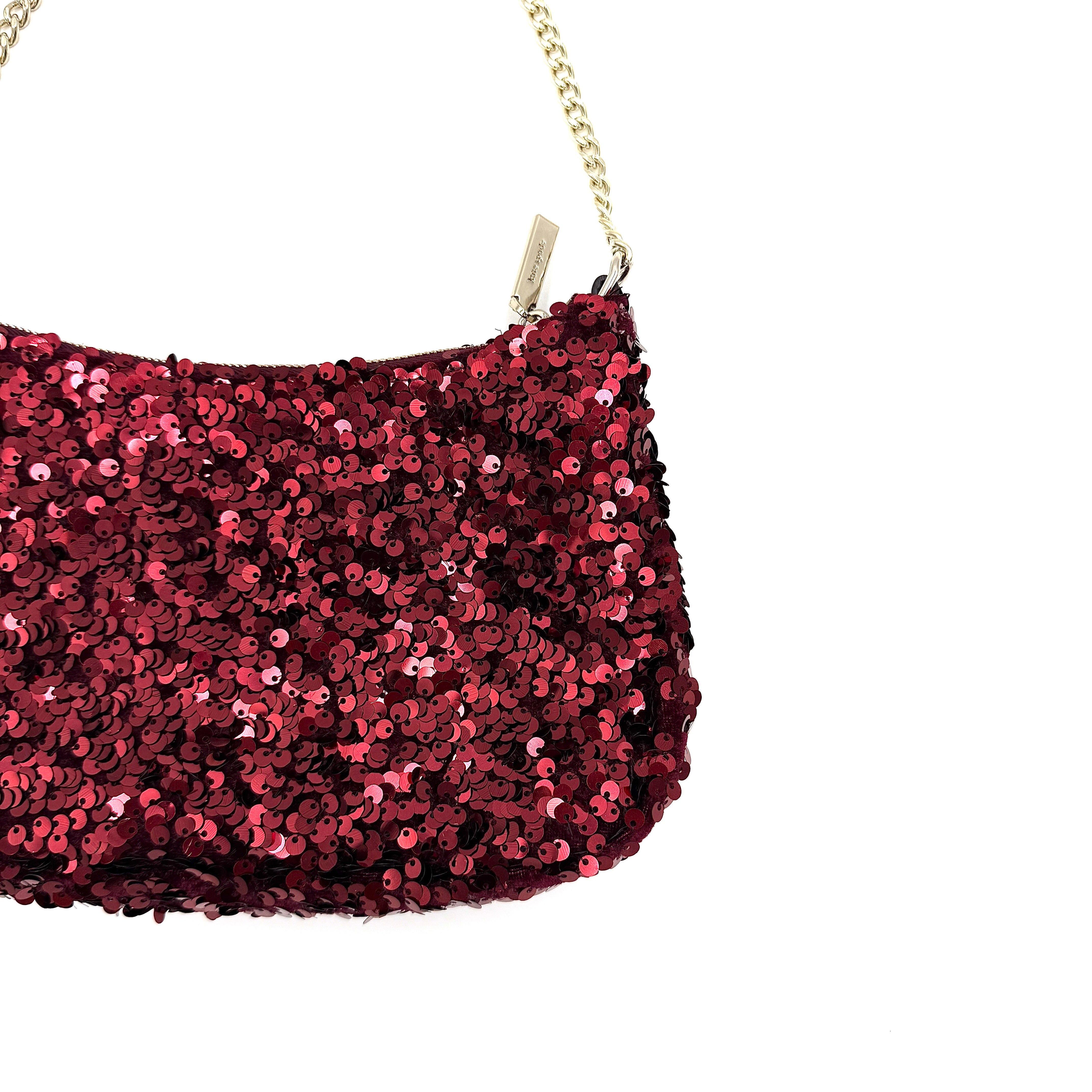 Kate Spade 2Way Kiki Sequin Shoulder Bag Deep Berry