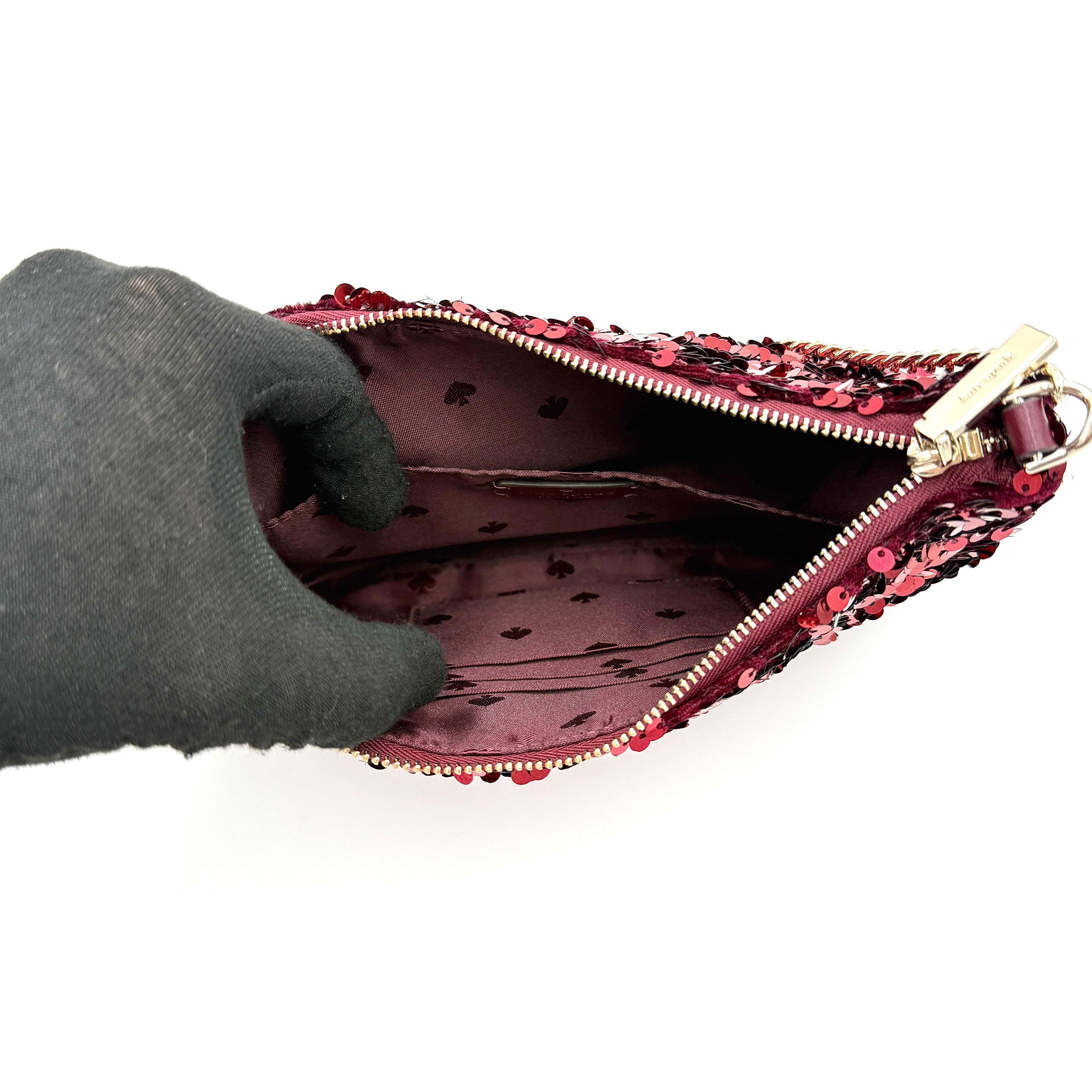 Kate Spade 2Way Kiki Sequin Shoulder Bag Deep Berry