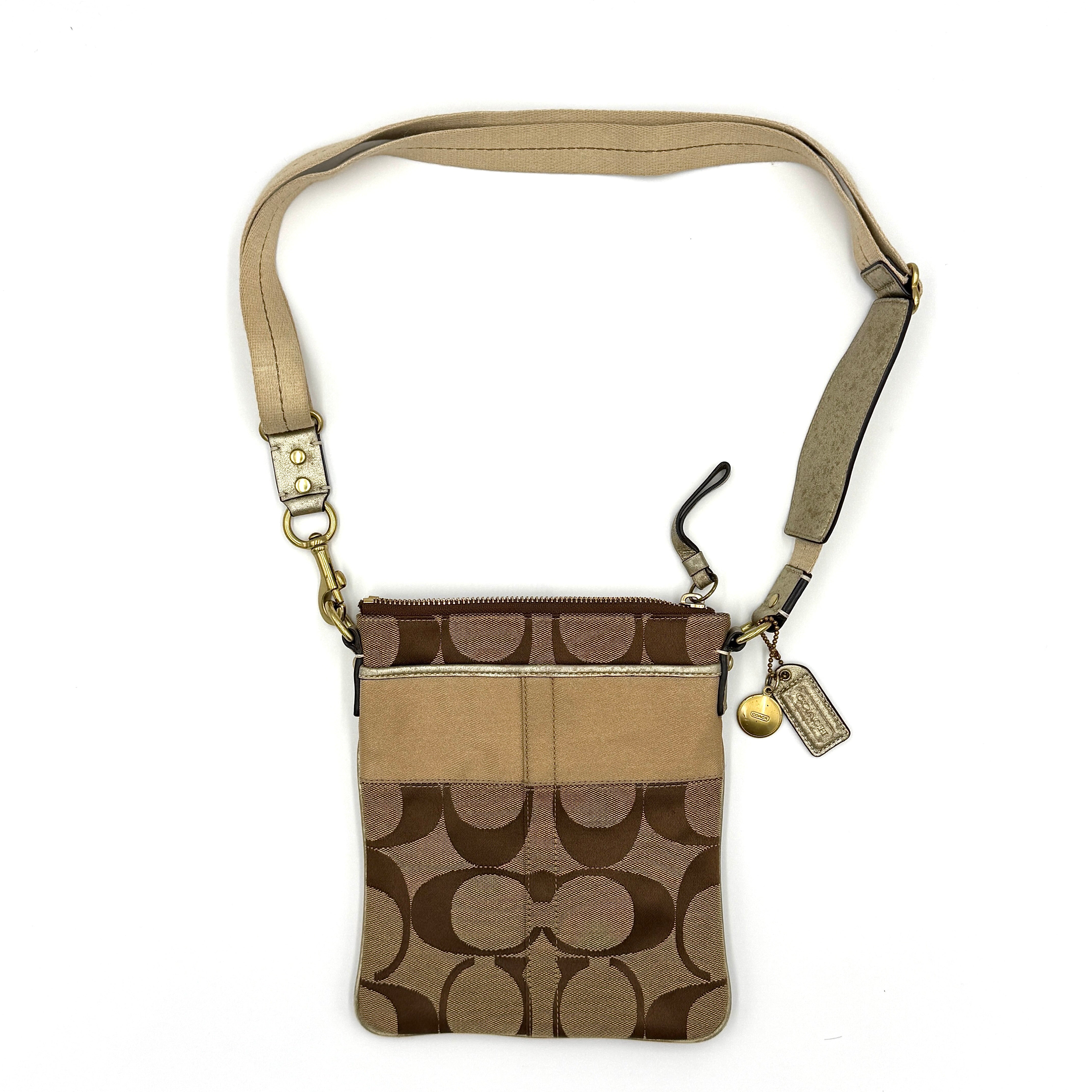 Coach Signature Stripe Canvas Shoulder Bag Beige/Tan