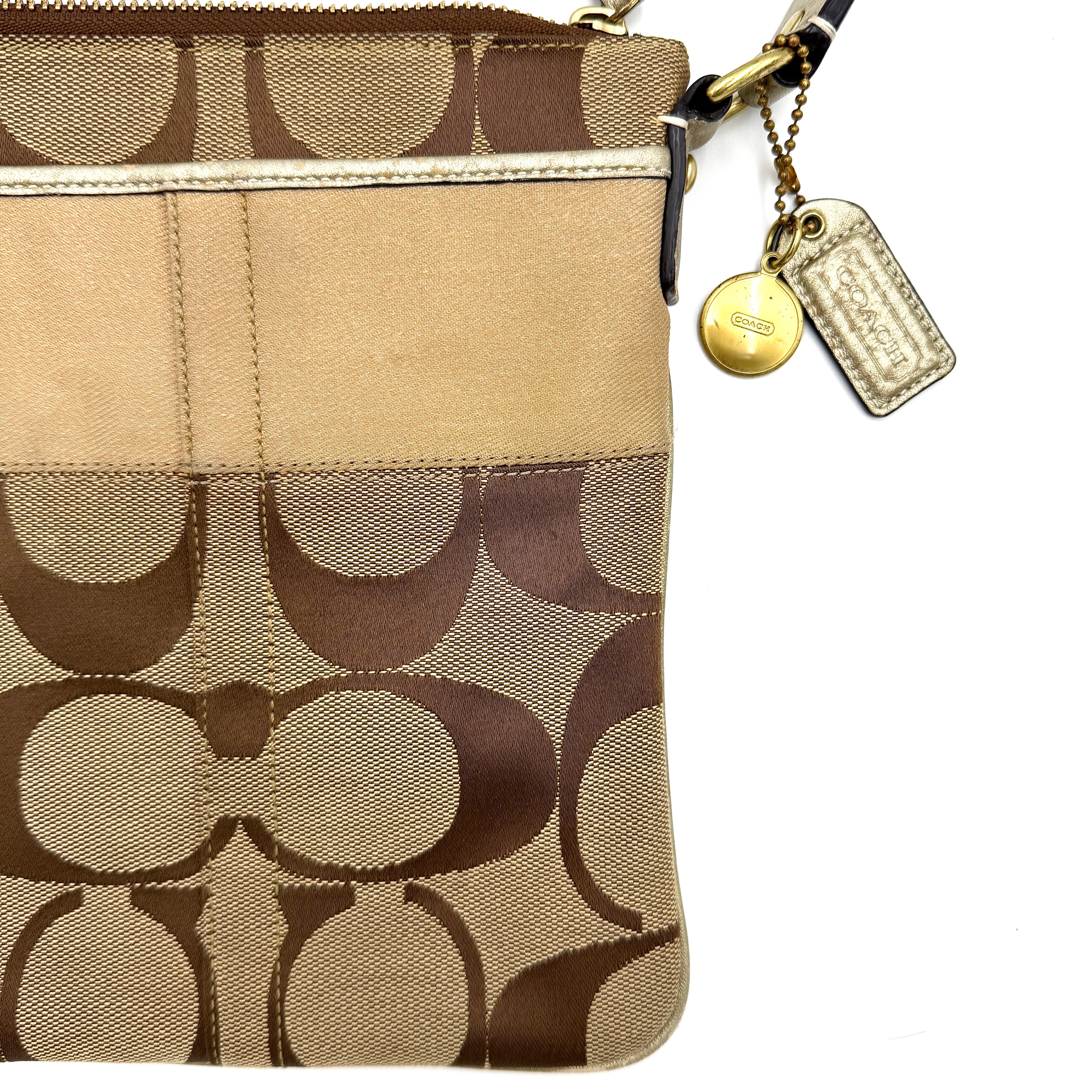 Coach Signature Stripe Canvas Crossbody Bag Beige/Tan