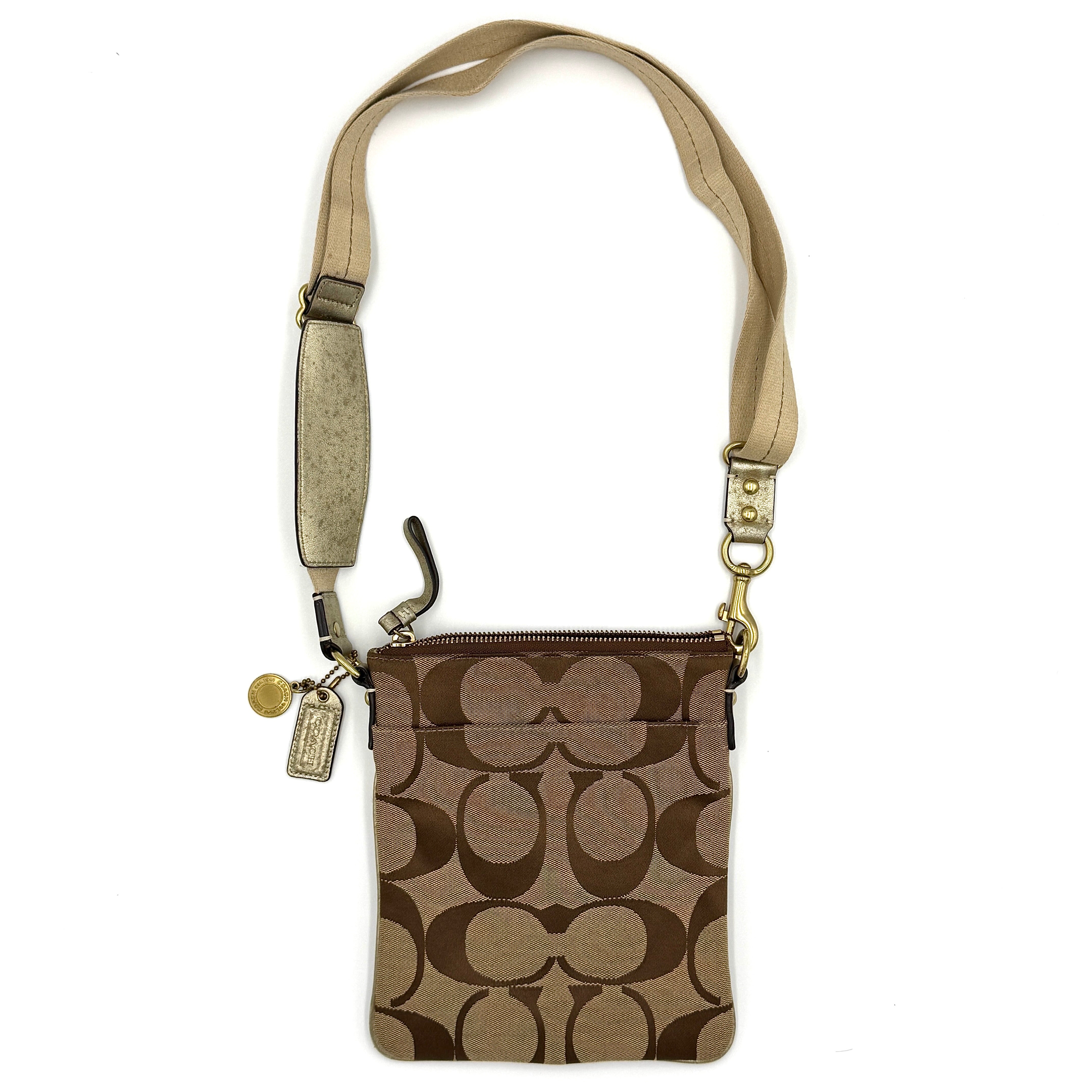 Coach Signature Stripe Canvas Crossbody Bag Beige/Tan