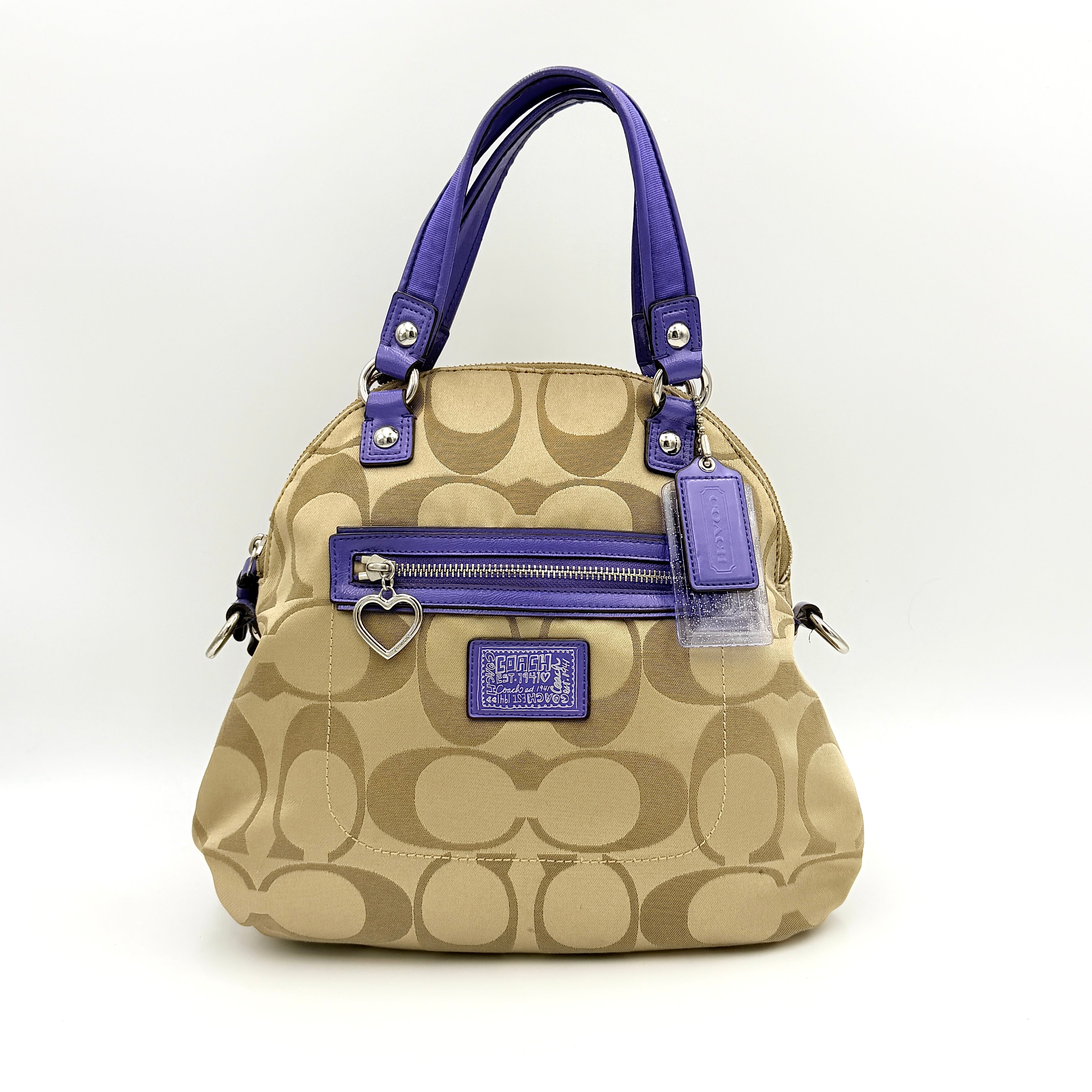 Coach 2Way Signature Poppy Satchel Handbag Beige/Purple