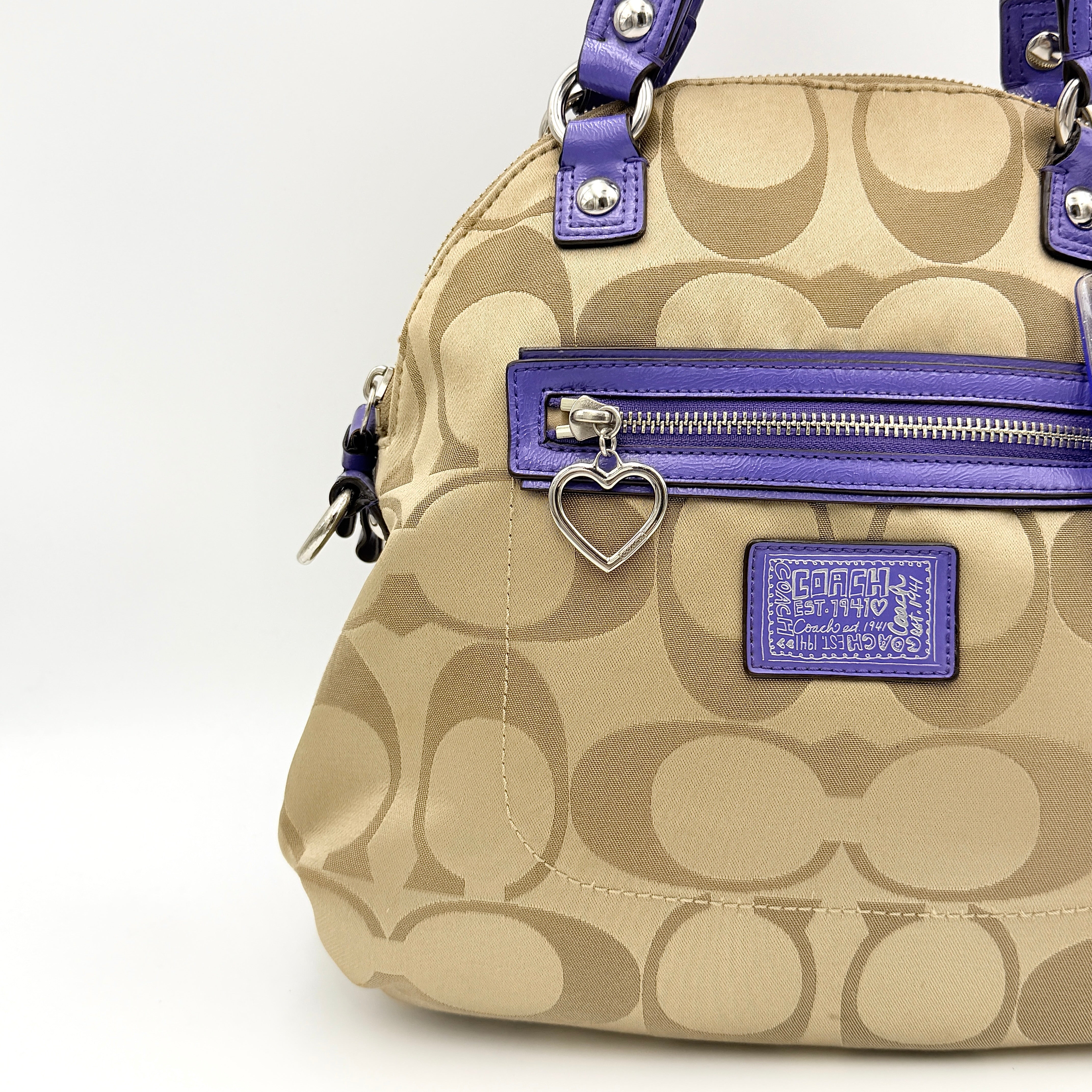 Coach 2Way Signature Poppy Satchel Handbag Beige/Purple