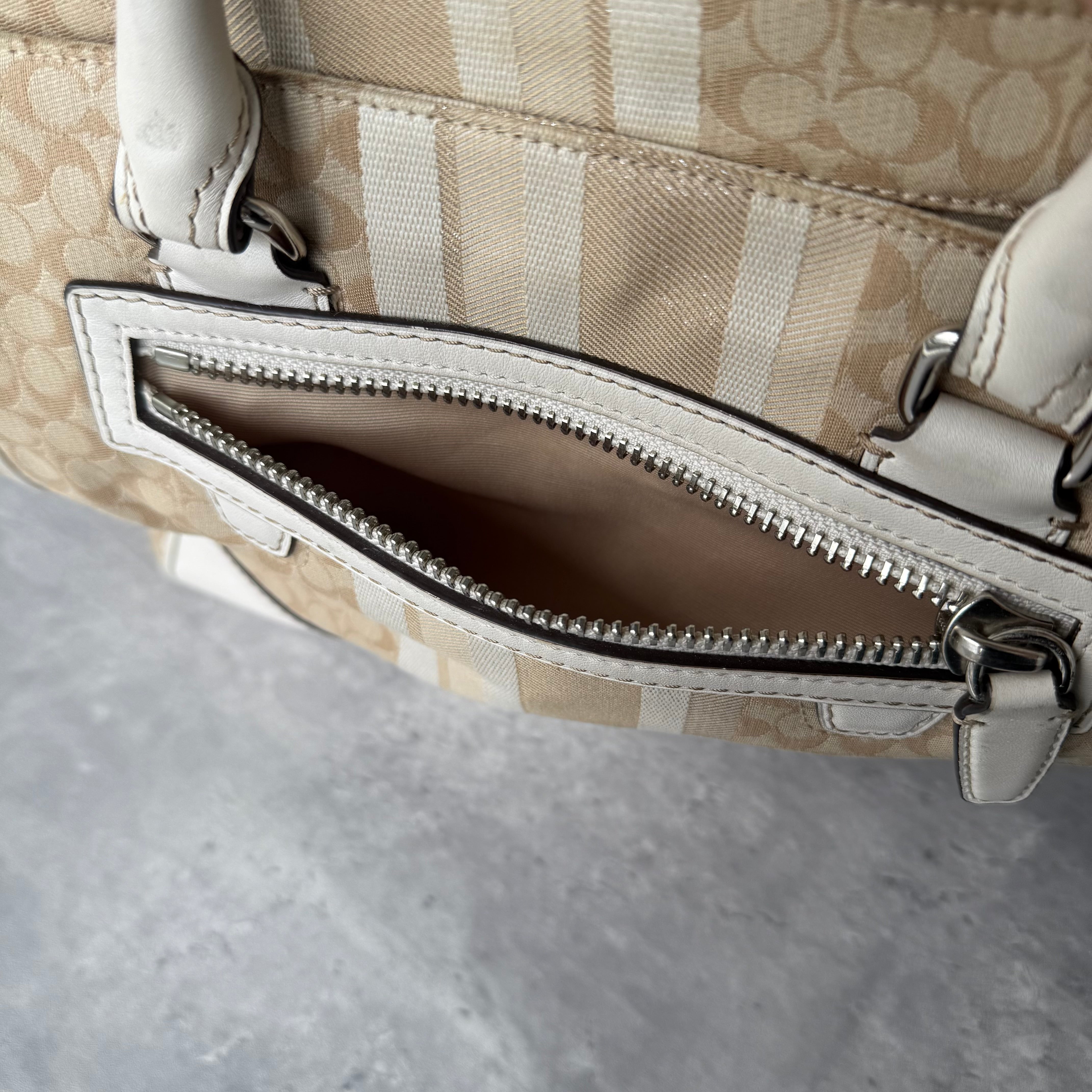 Coach Signature Stripe Candace Carryall Handbag Beige/White