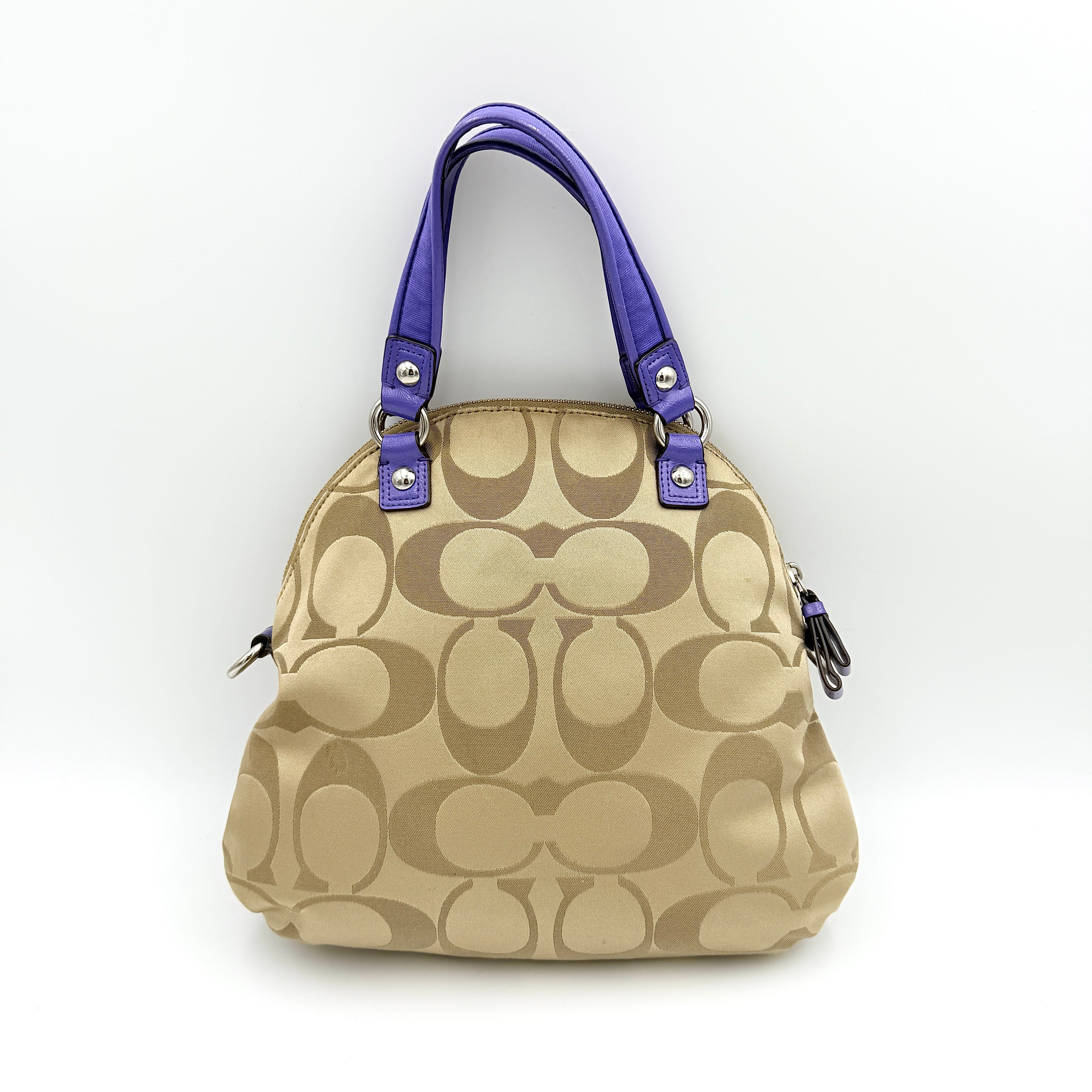 Coach 2Way Signature Poppy Satchel Handbag Beige/Purple